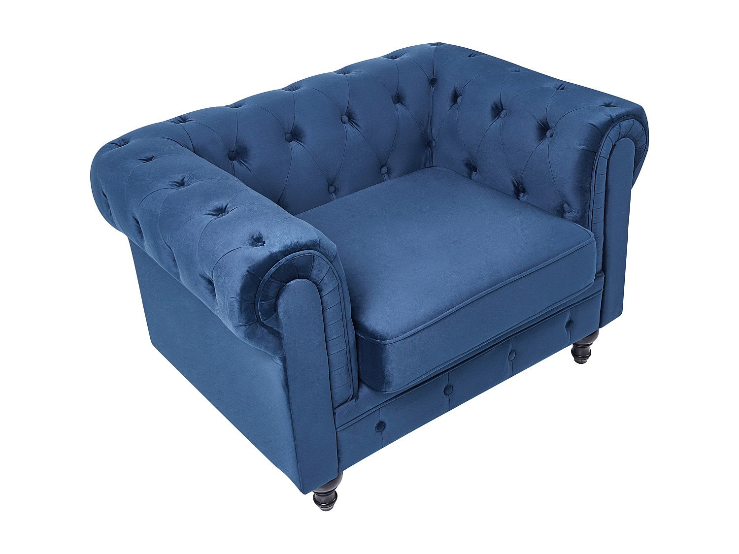 Fauteuil Chesterfield bleu velours