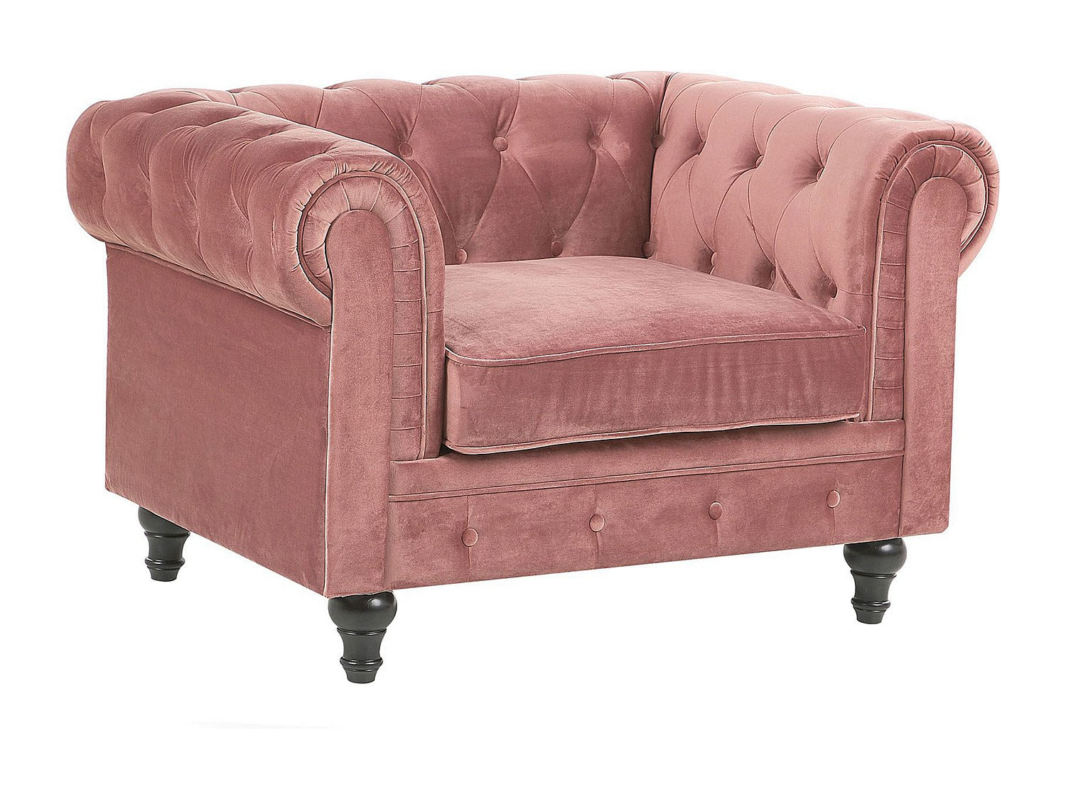 Fauteuil Chesterfield rose velours