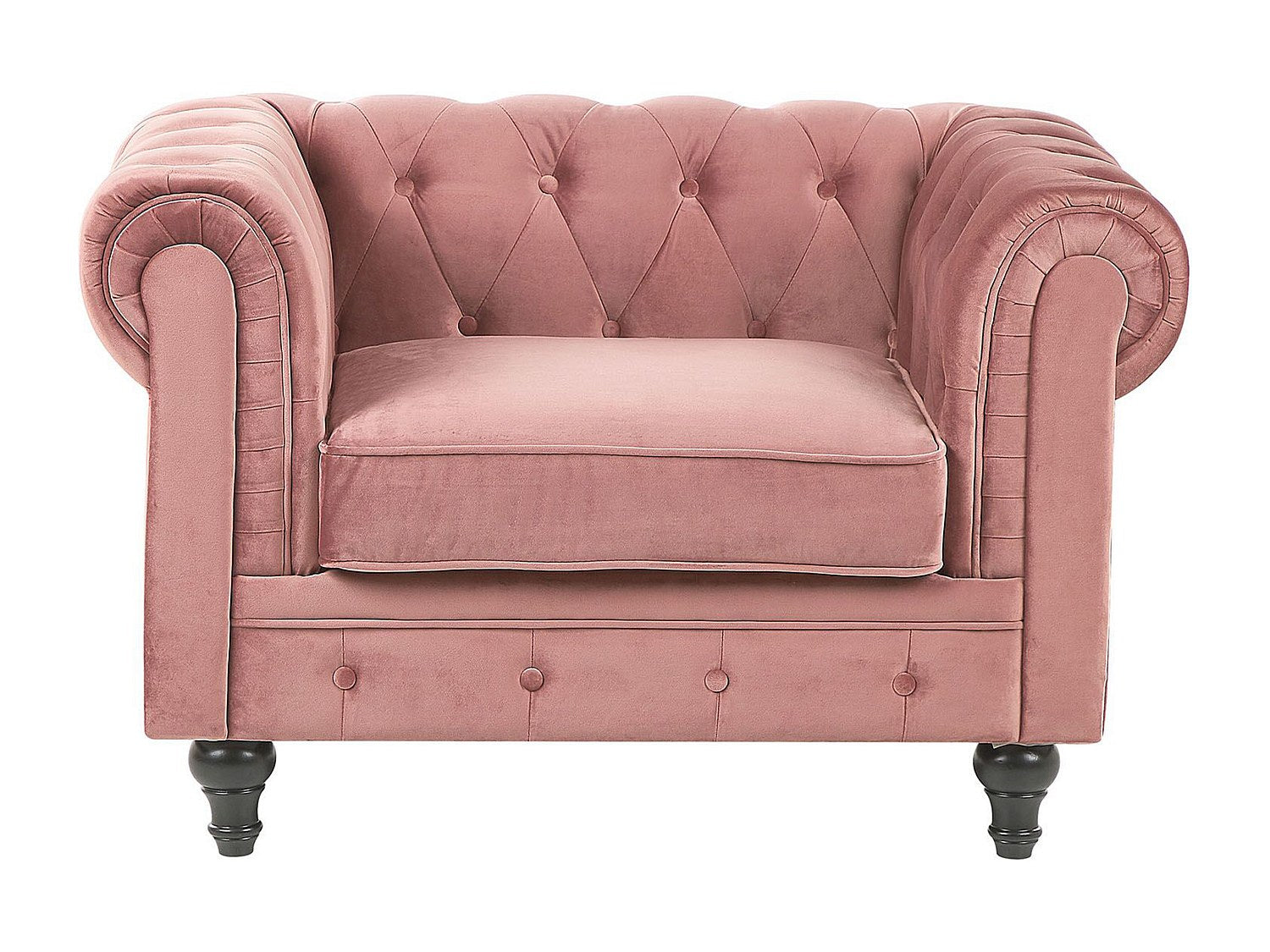 Fauteuil Chesterfield rose velours