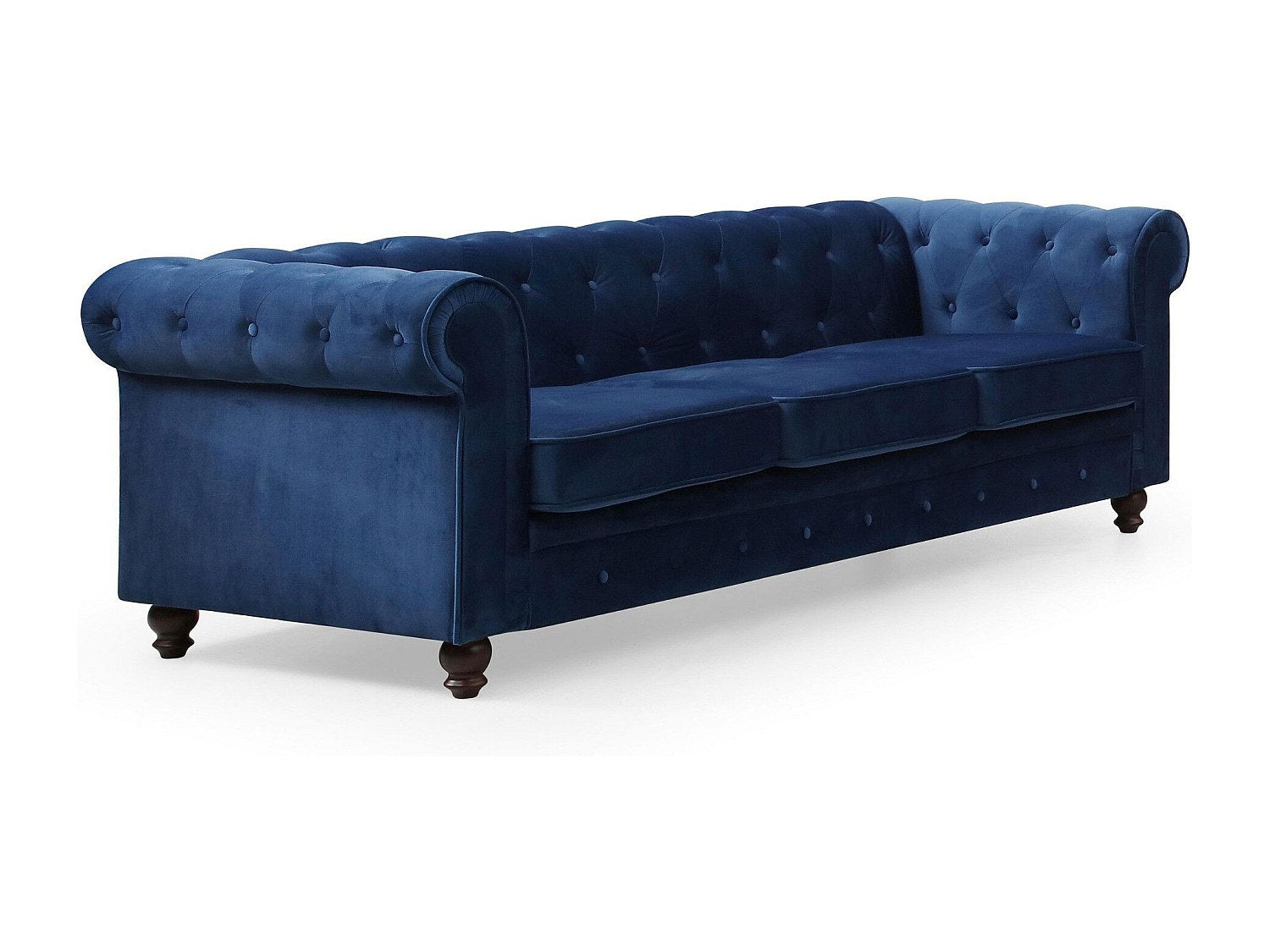 Canapé Chesterfield droit 3 places bleu velours