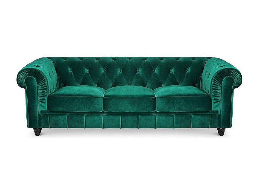 Canapé Chesterfield droit 3 places vert velours