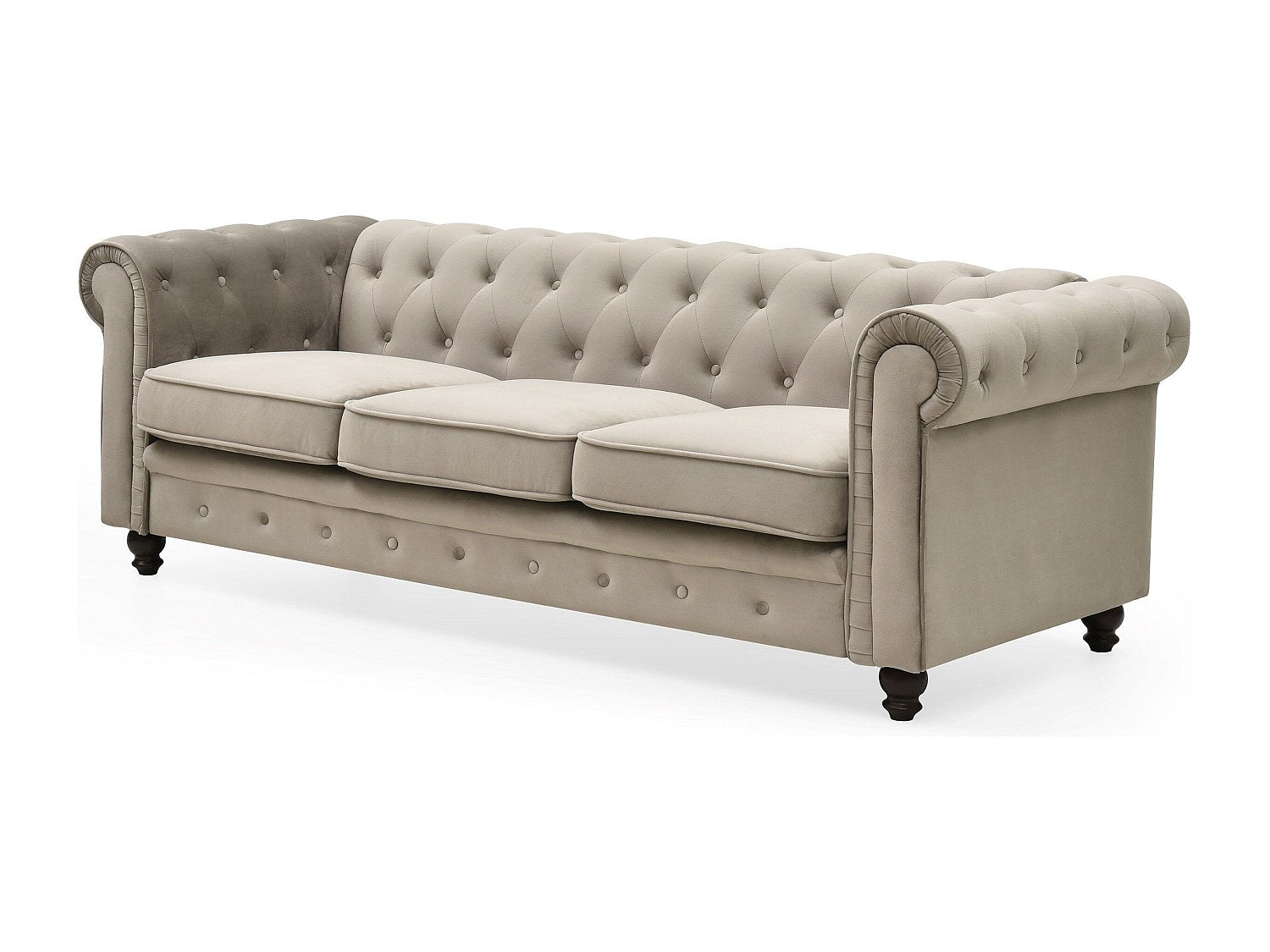 Canapé Chesterfield droit 3 places taupe velours