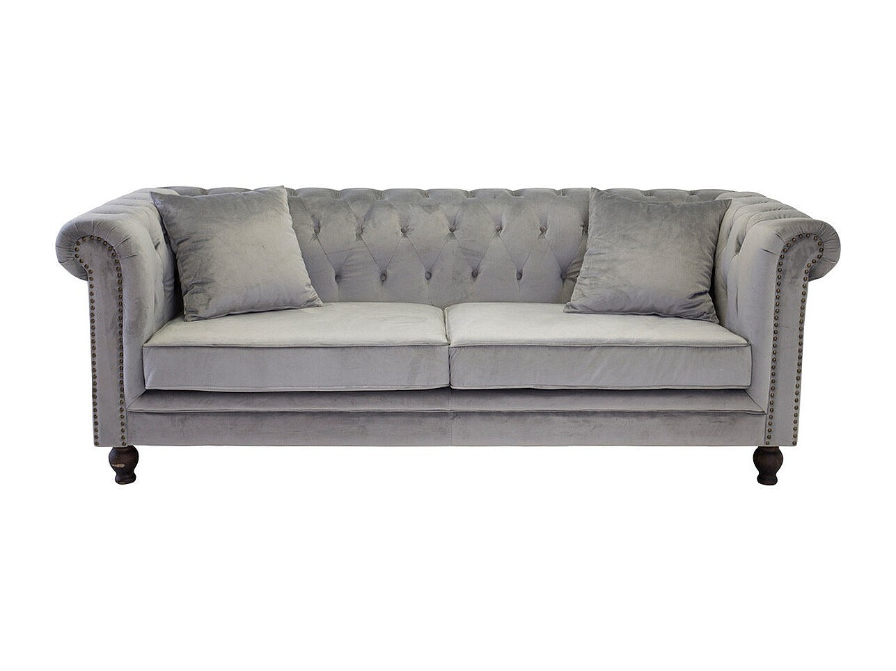 Canapé Chesterfield droit 3 places gris velours
