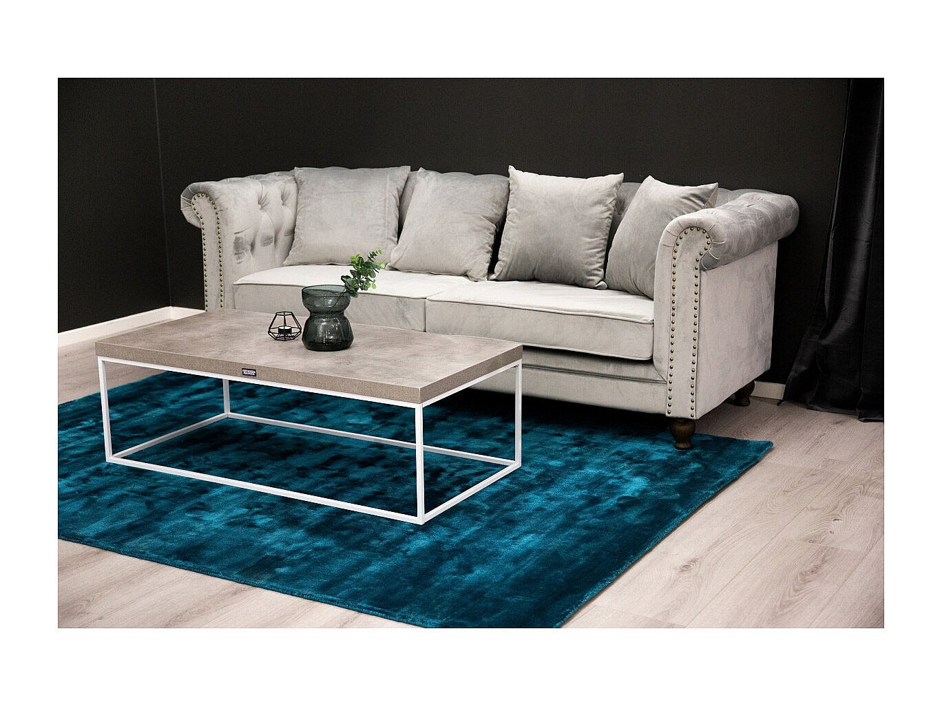 Canapé Chesterfield droit 3 places gris velours