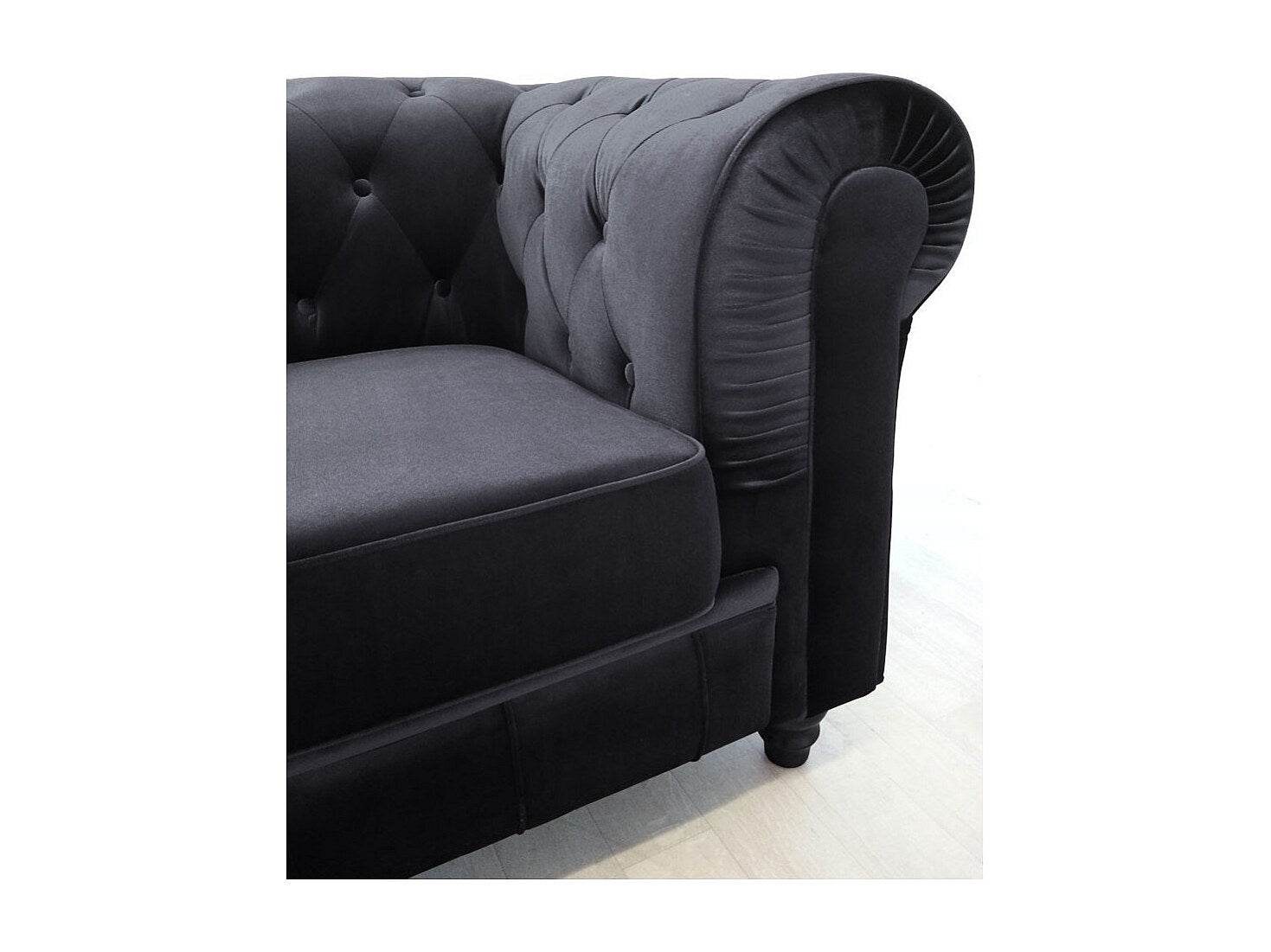 Canapé Chesterfield droit 3 places noir velours