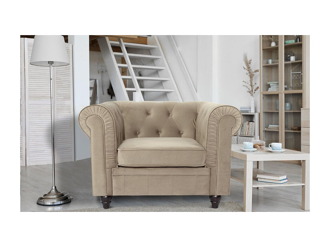 Fauteuil Chesterfield taupe velours