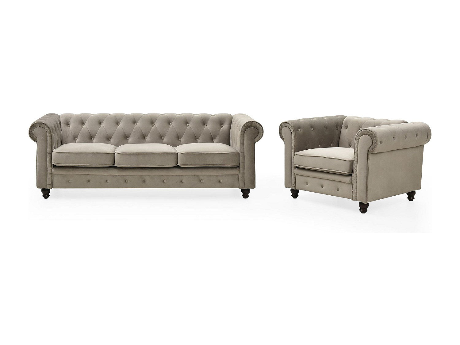 Fauteuil Chesterfield taupe velours