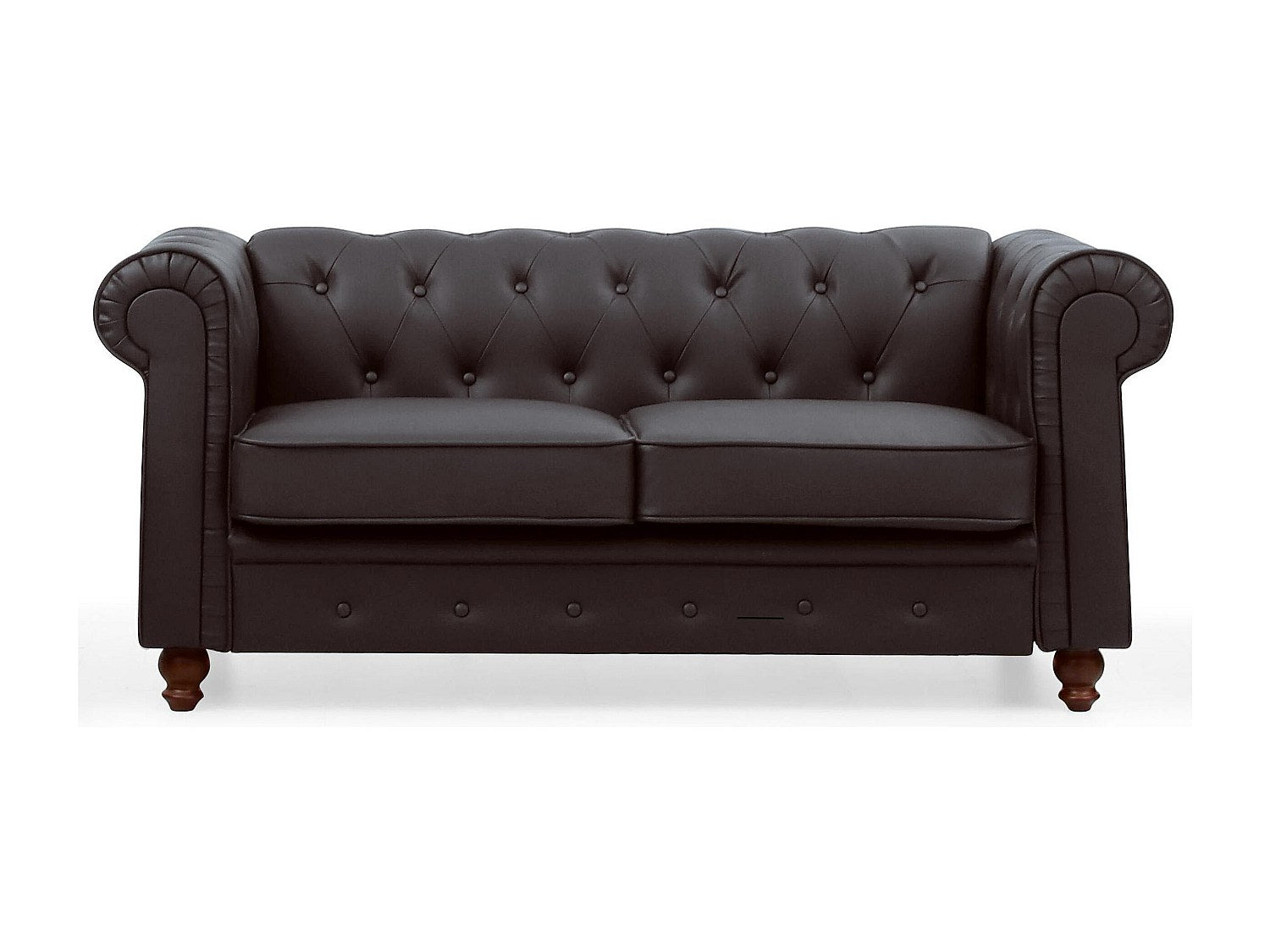 Canapé Chesterfield droit 2 places marron simili cuir