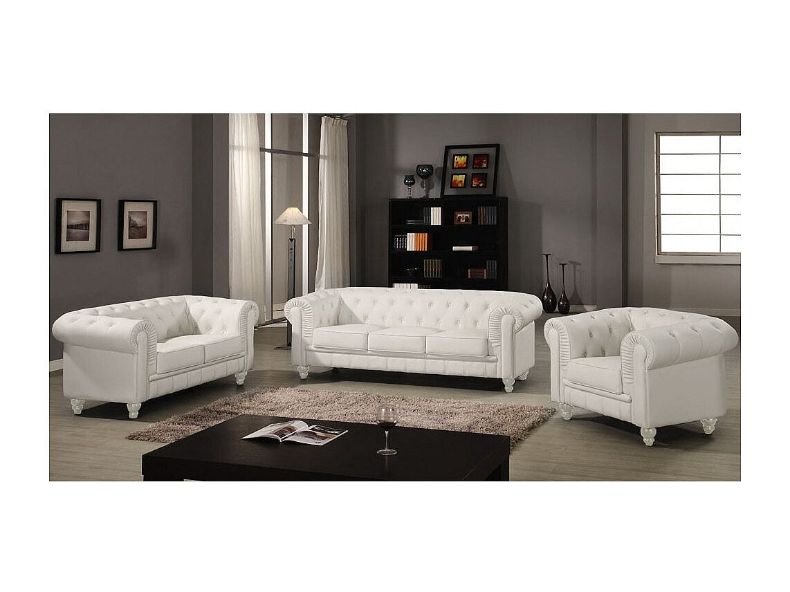 Fauteuil Chesterfield blanc simili cuir