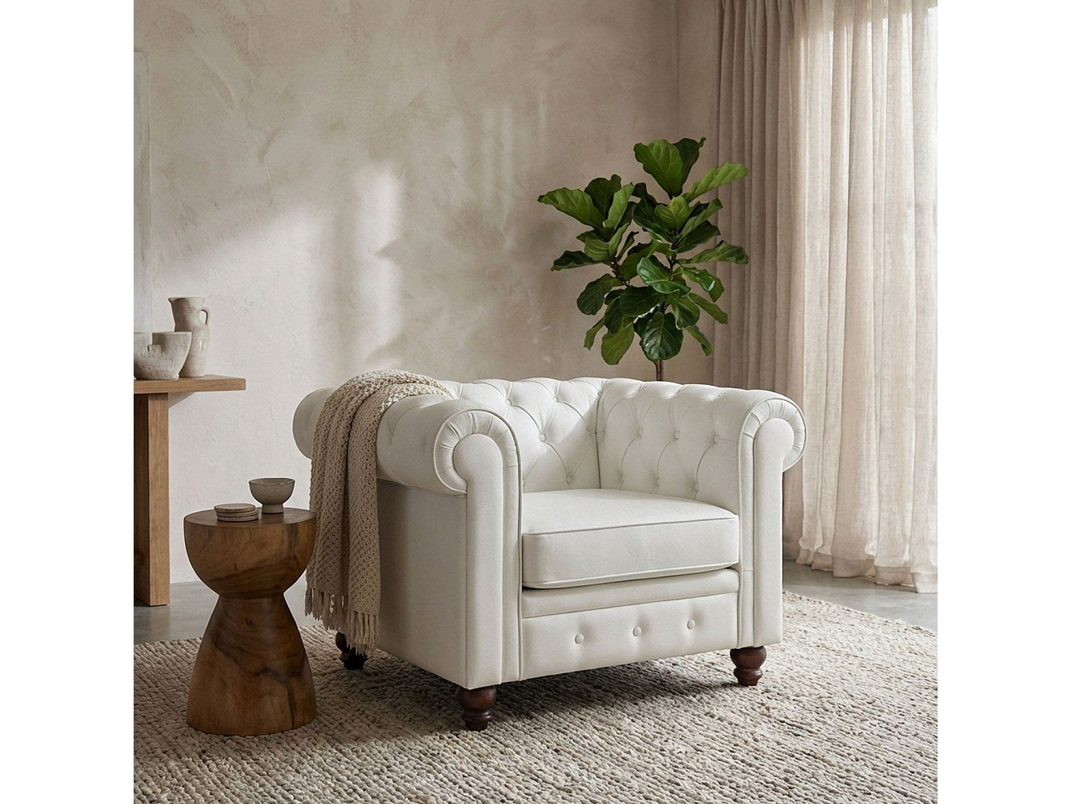 Fauteuil Chesterfield blanc simili cuir