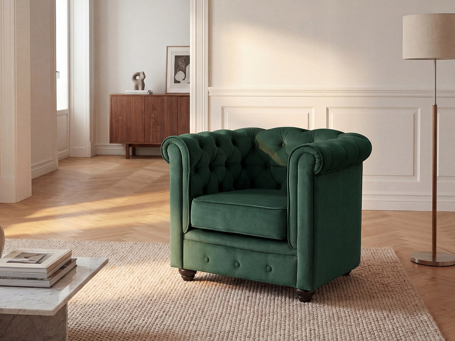 Fauteuil Chesterfield vert velours