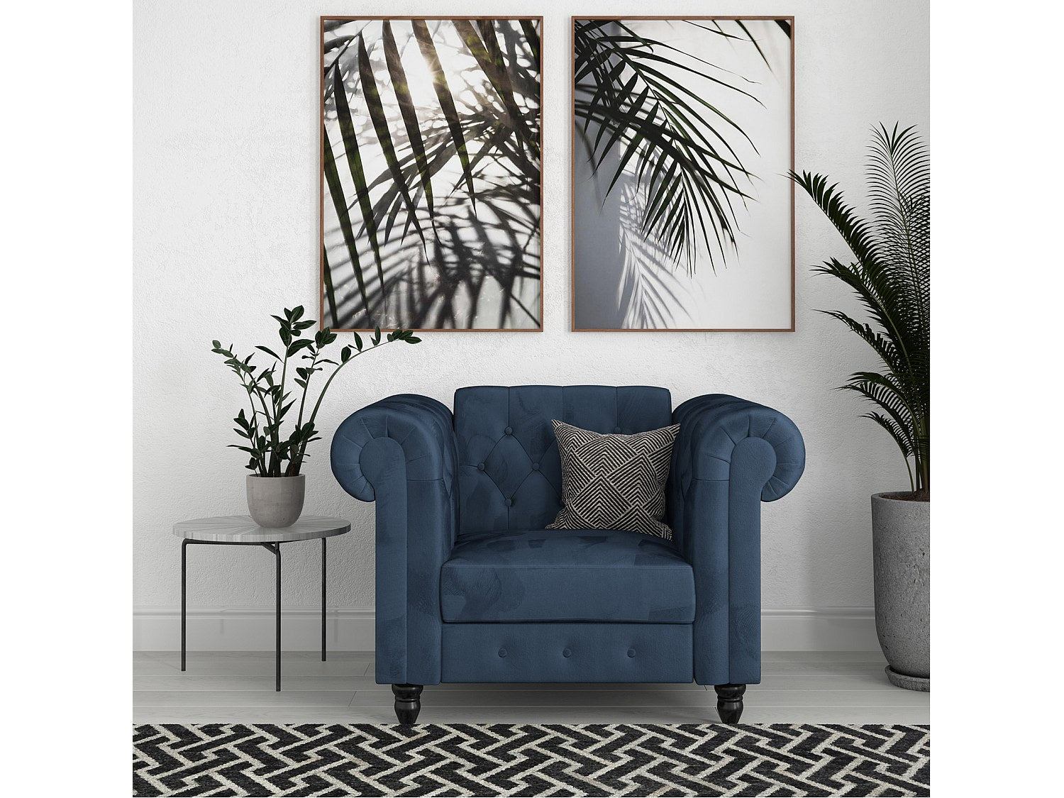 Fauteuil Chesterfield bleu velours