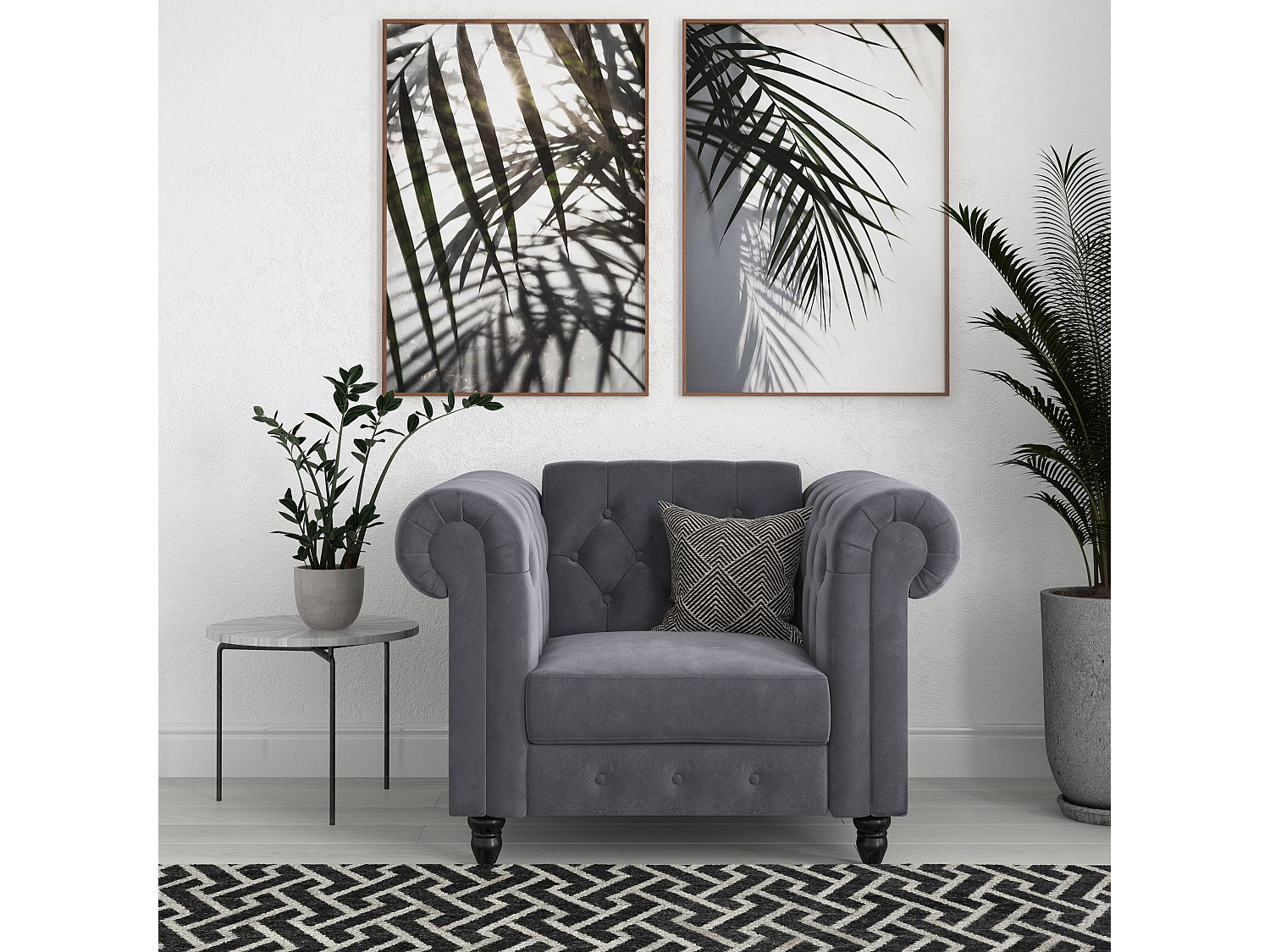 Fauteuil Chesterfield gris velours