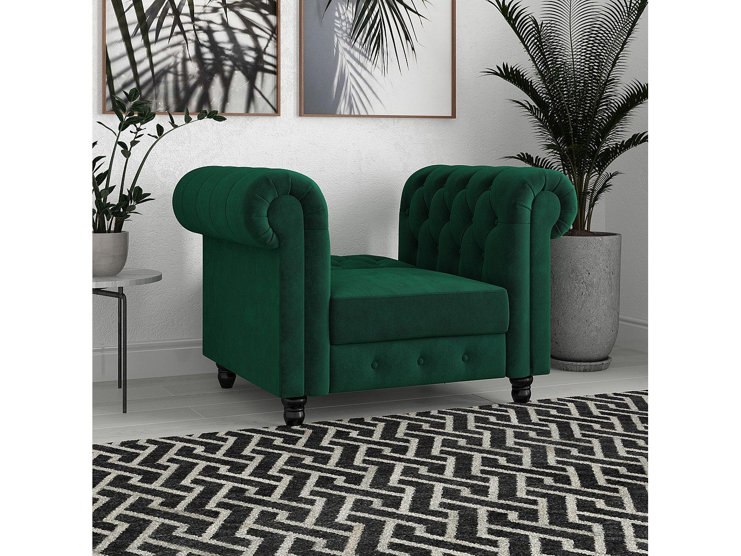 Fauteuil Chesterfield vert velours
