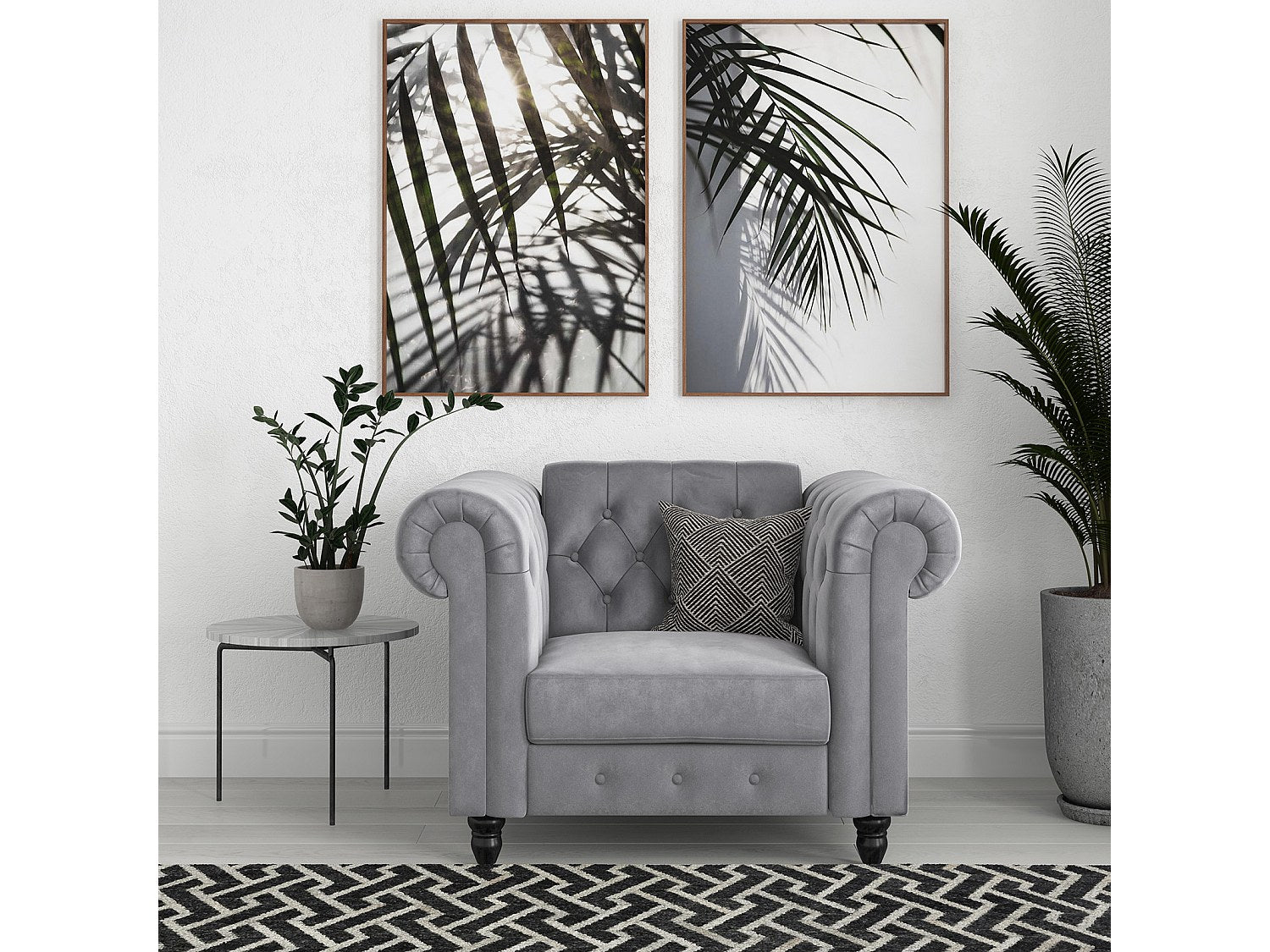 Fauteuil Chesterfield gris velours