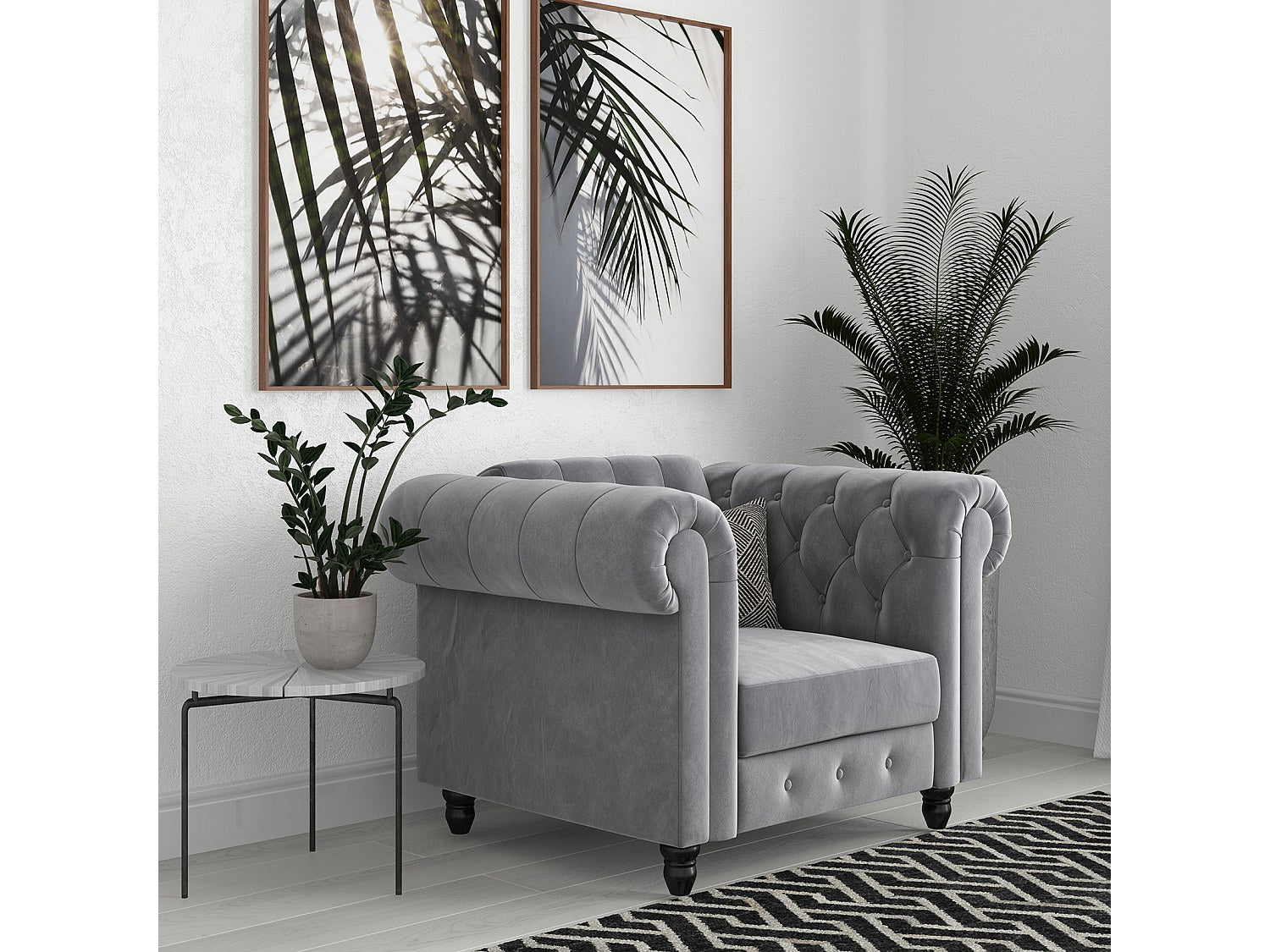 Fauteuil Chesterfield gris velours