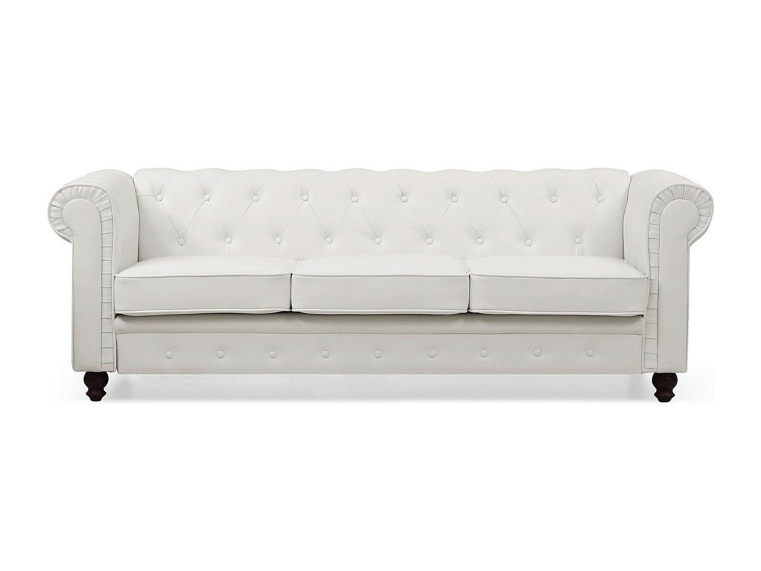 Canapé Chesterfield droit 3 places blanc simili cuir