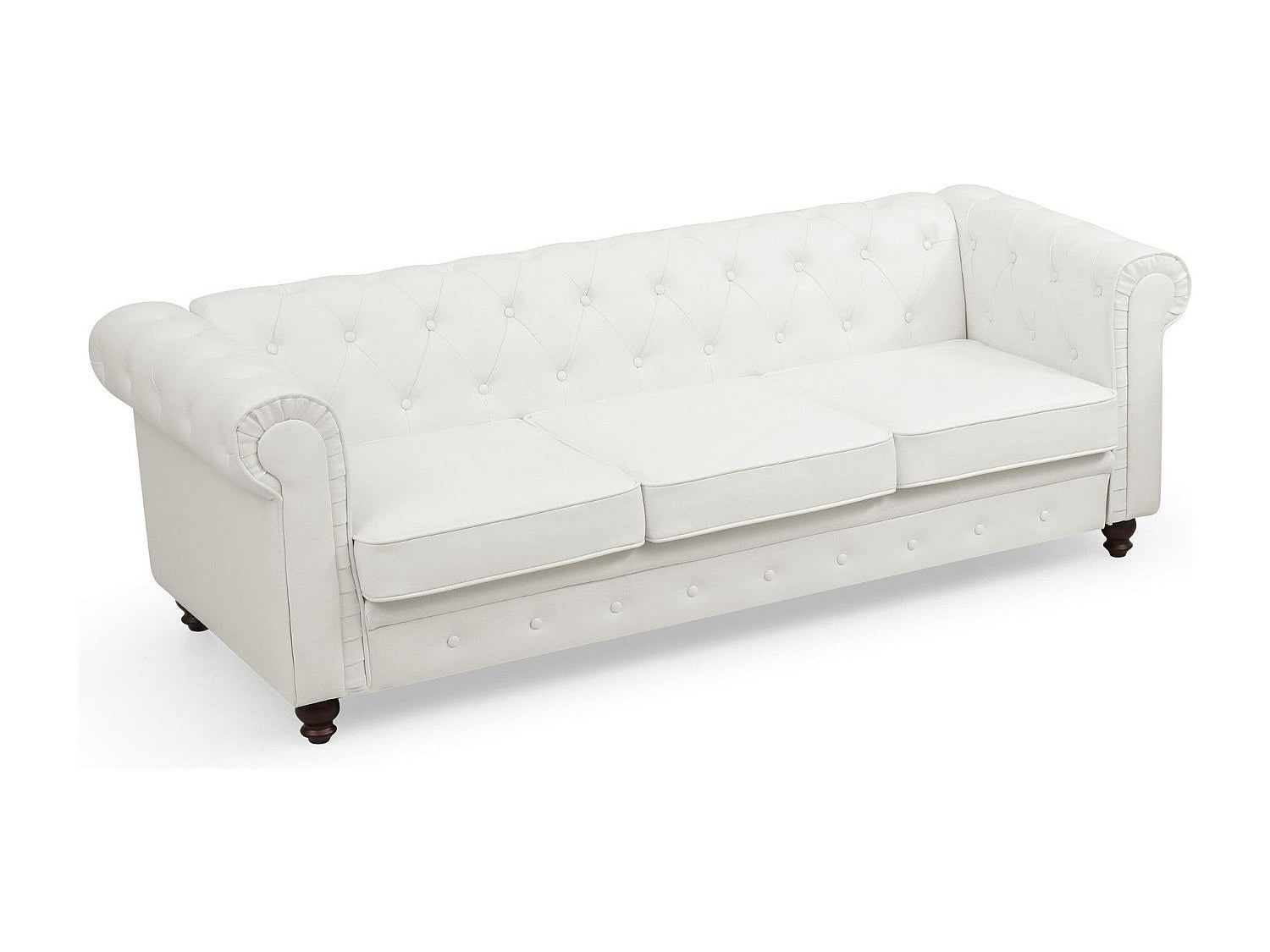 Canapé Chesterfield droit 3 places blanc simili cuir