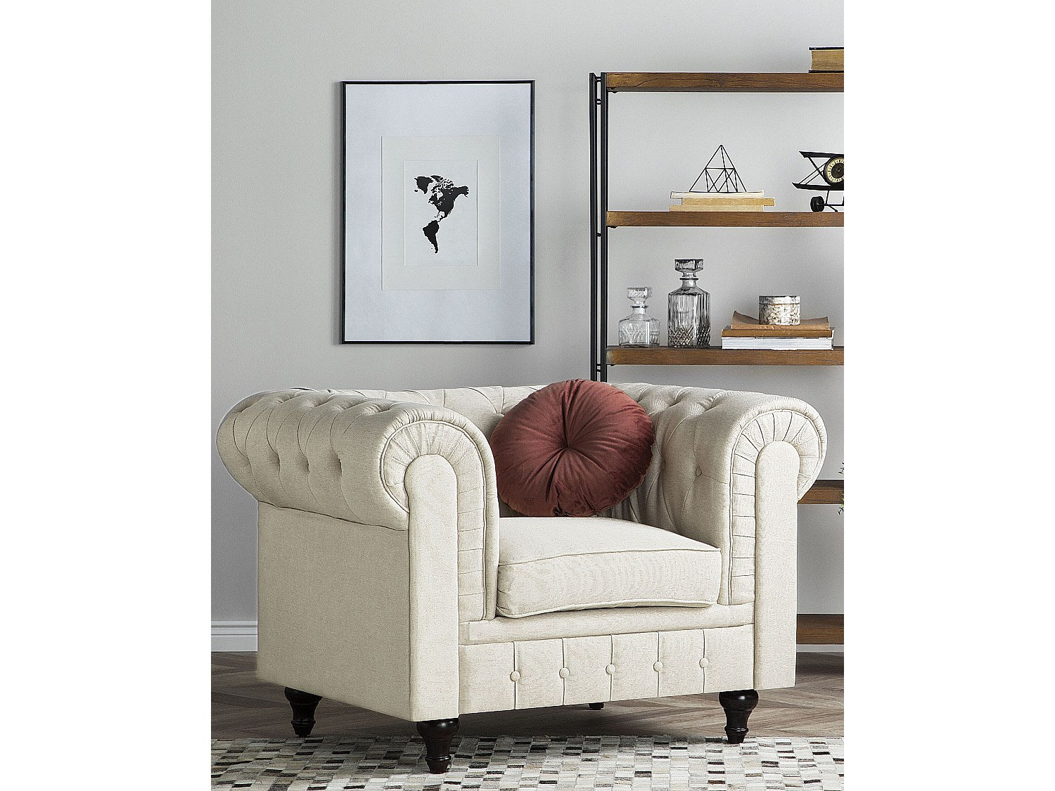Fauteuil Chesterfield beige tissu