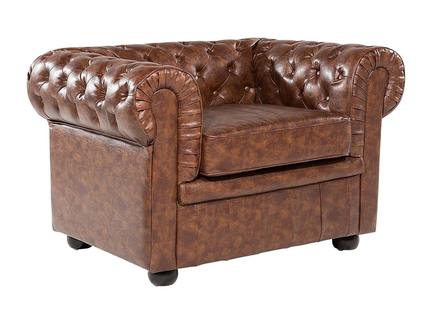 Fauteuil Chesterfield marron simili cuir
