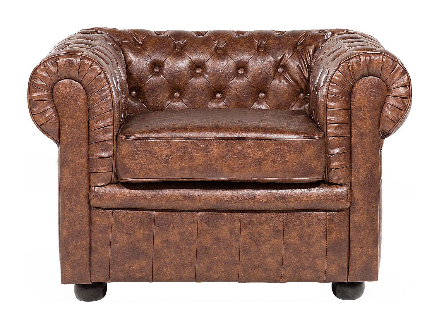 Fauteuil Chesterfield marron simili cuir