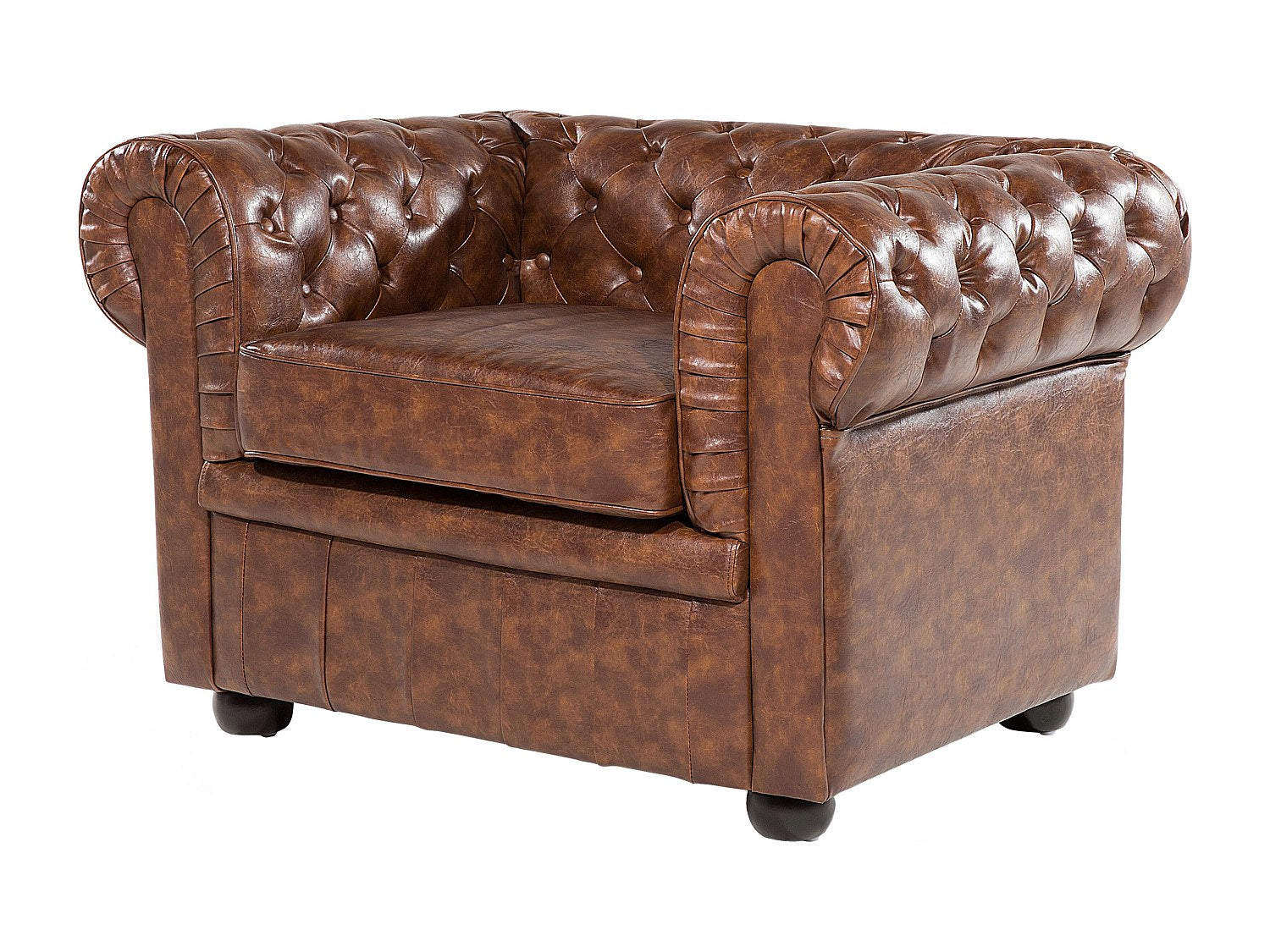 Fauteuil Chesterfield marron simili cuir