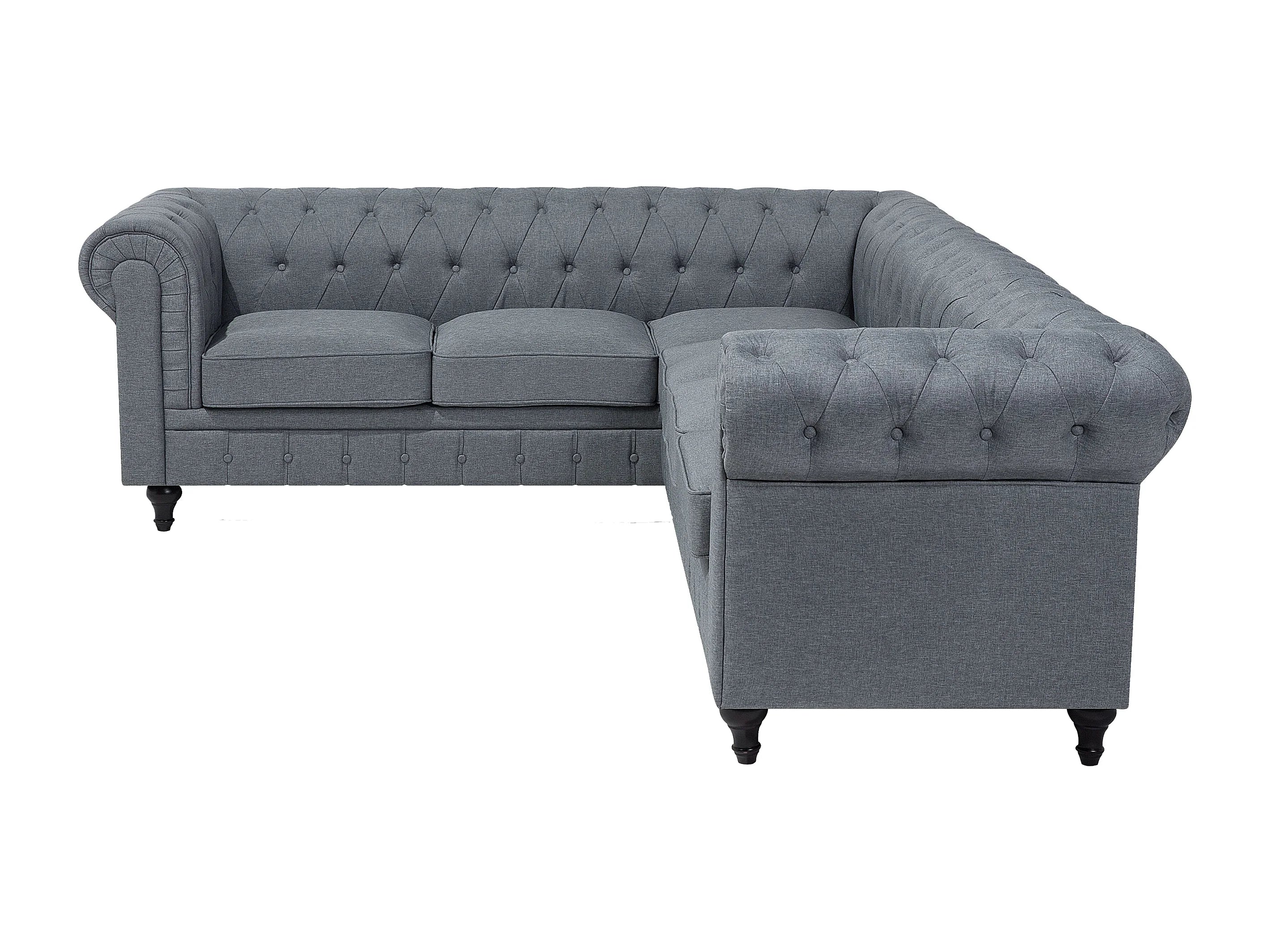 Canapé Chesterfield d'Angle 6 Places Coton Gris