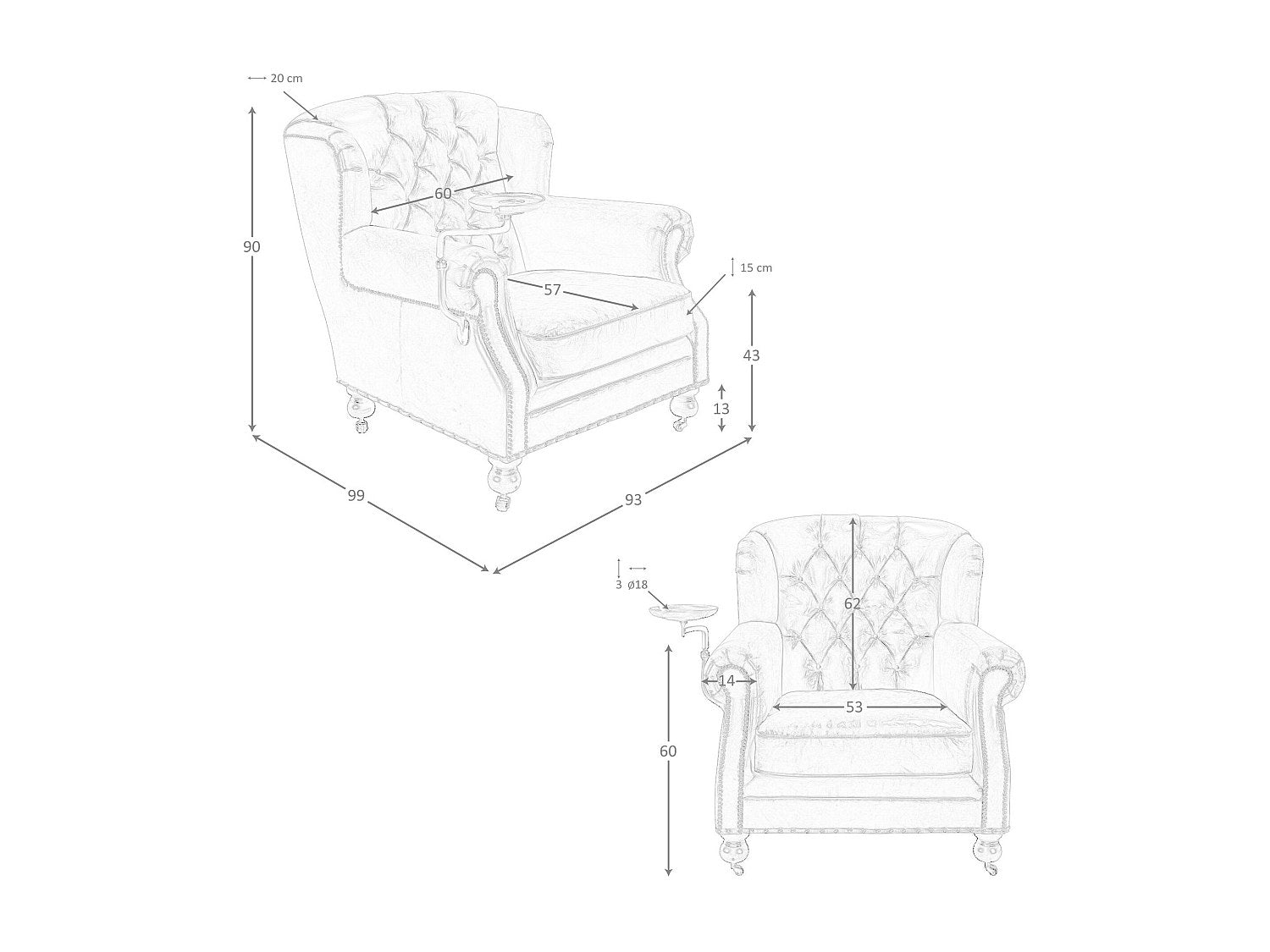 Fauteuil Chesterfield marron cuir - Angel Cerda