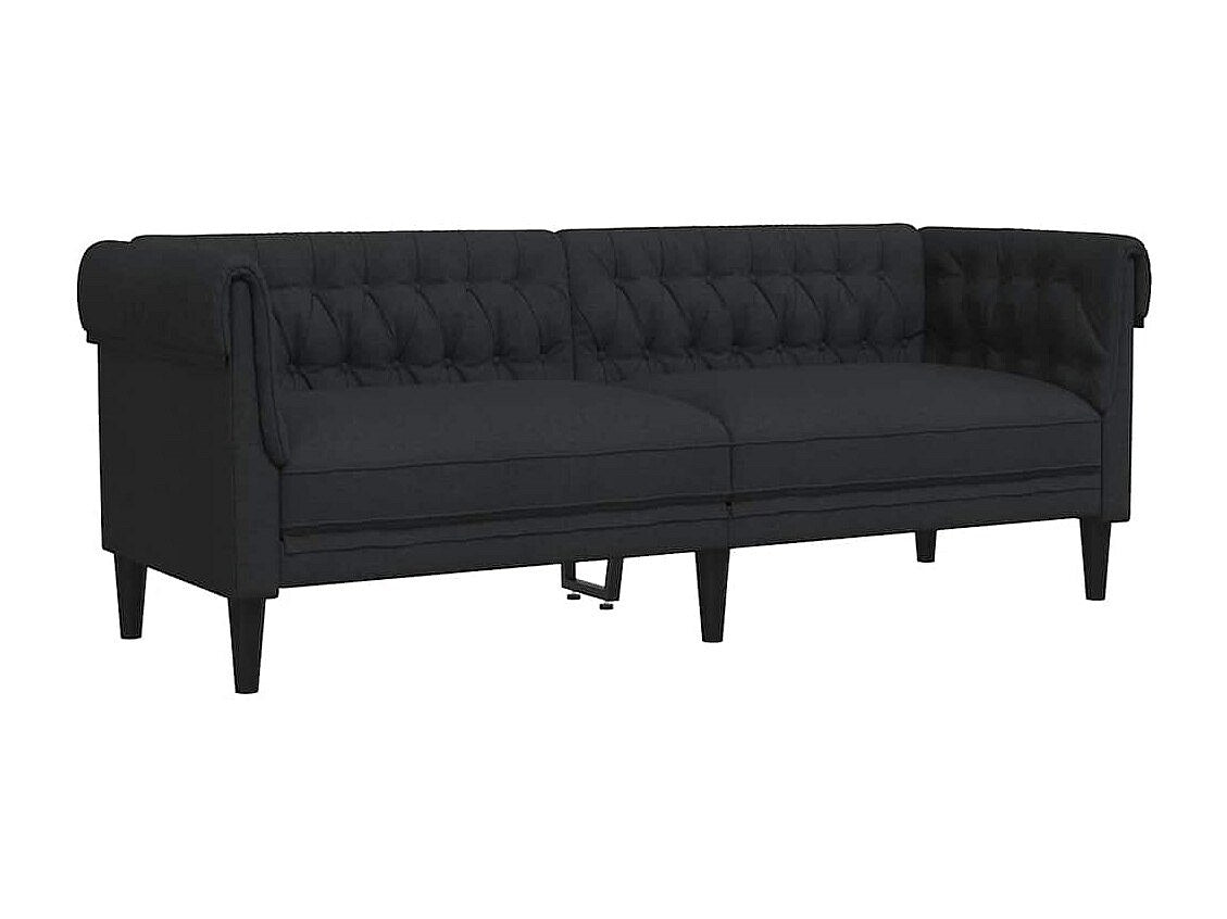 Canapé Chesterfield droit 3 places noir tissu