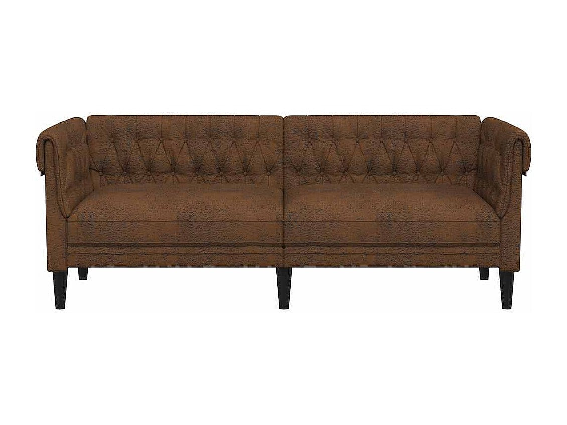 Canapé Chesterfield droit 3 places marron tissu