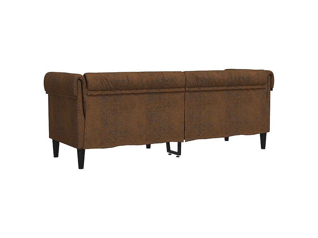 Canapé Chesterfield droit 3 places marron tissu