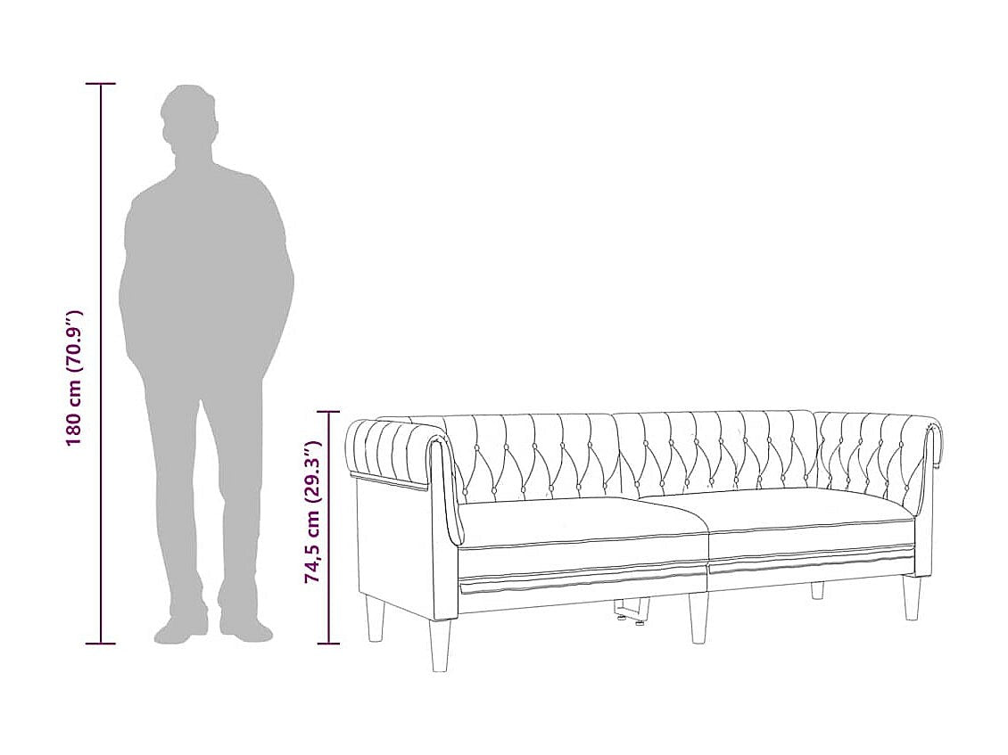 Canapé Chesterfield droit 3 places marron tissu