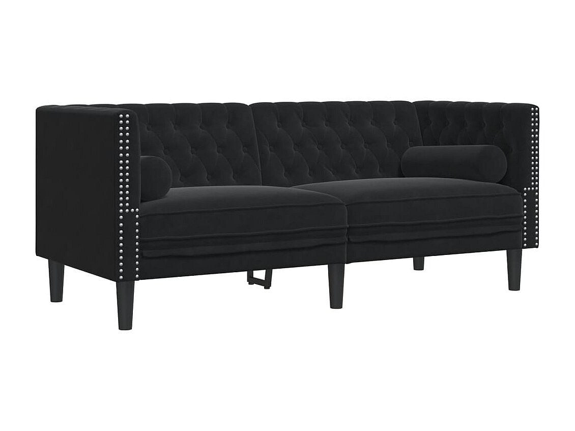 Canapé Chesterfield droit 2 places noir velours