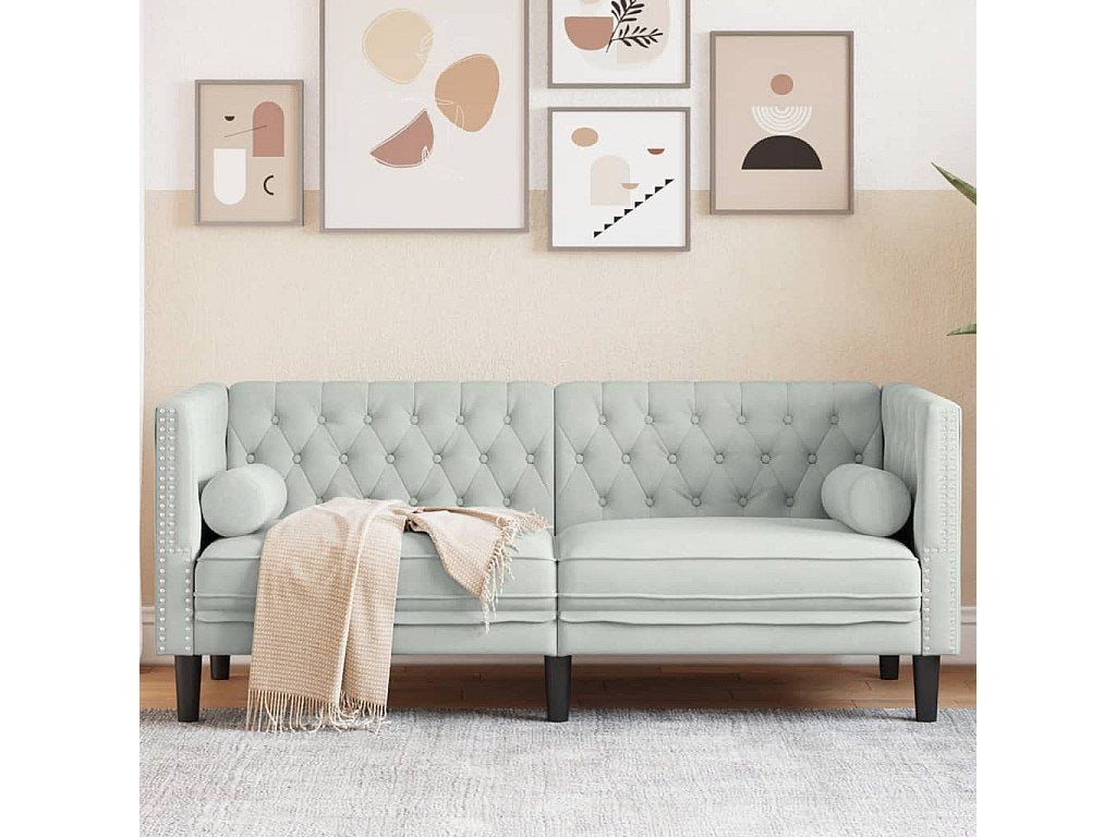 Canapé Chesterfield droit 2 places gris velours