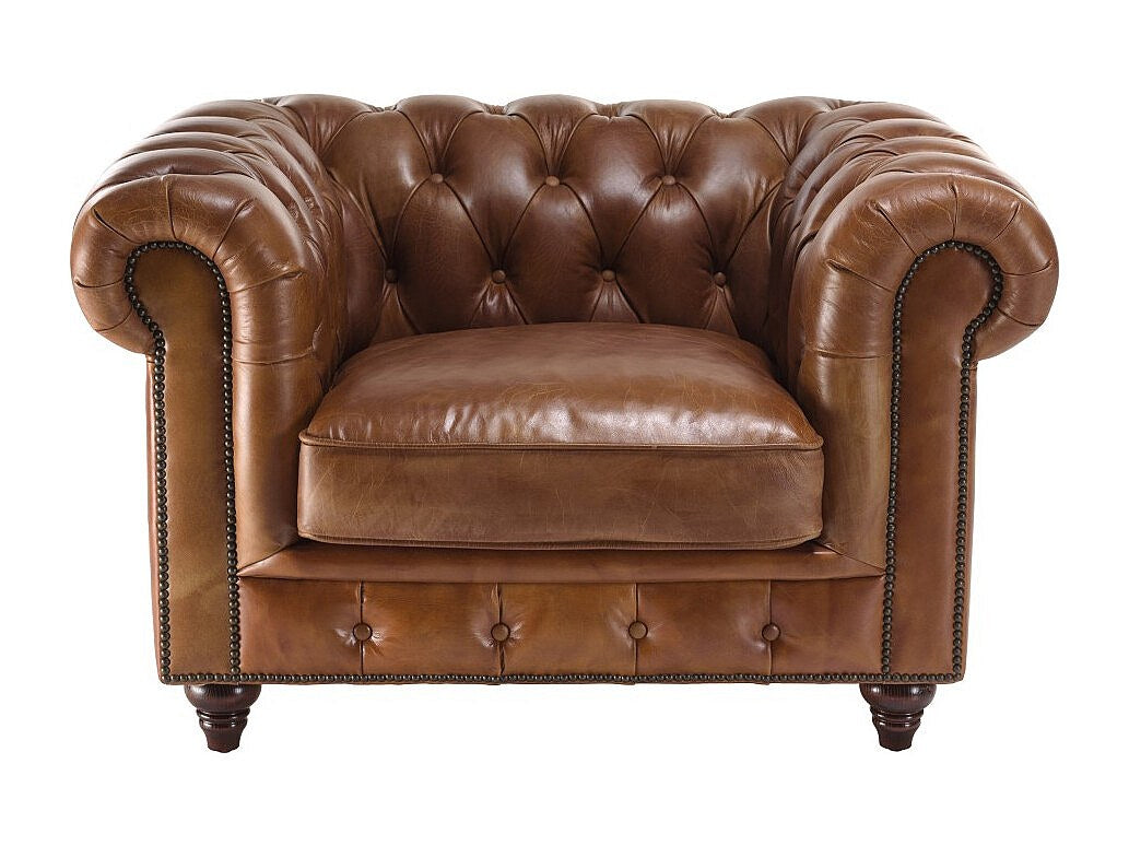 Fauteuil Chesterfield marron cuir