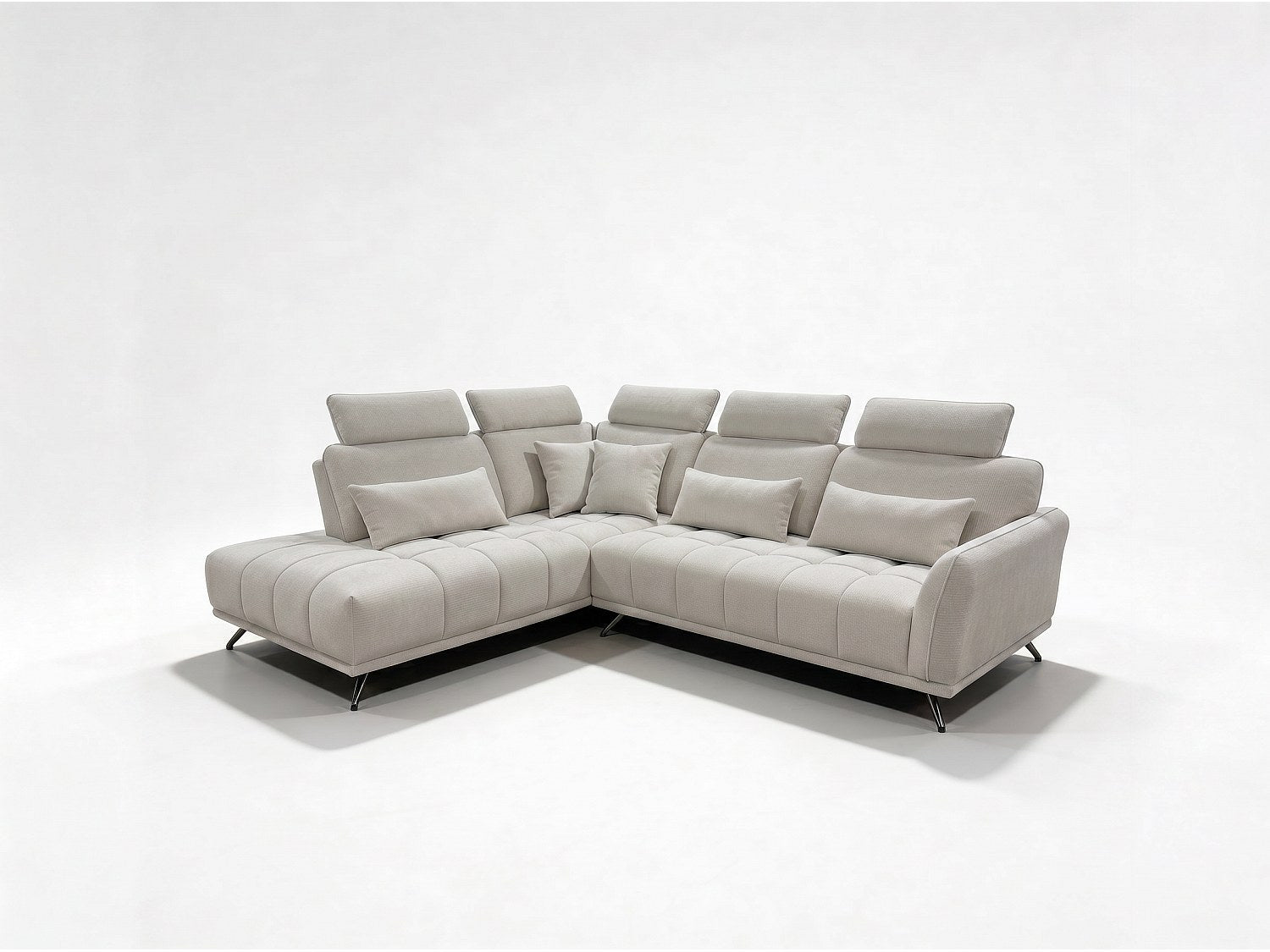Canapé Chesterfield angle 4 places beige tissu - Napoli