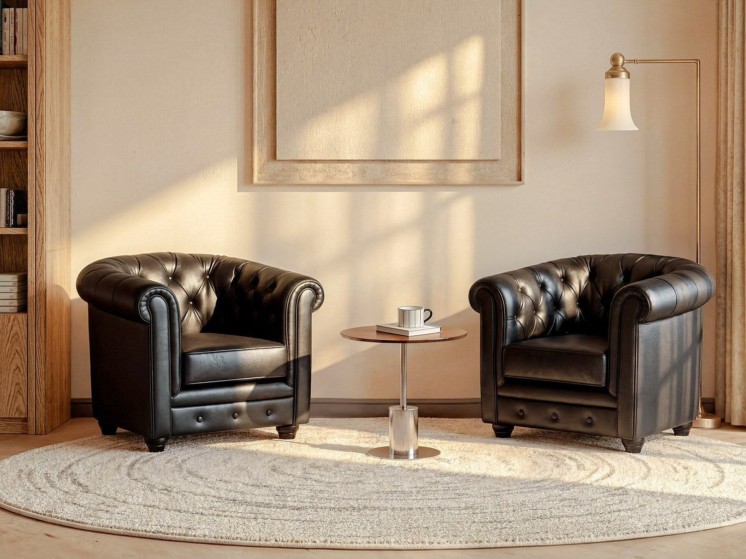Lot de 2 fauteuils Chesterfield noir simili cuir