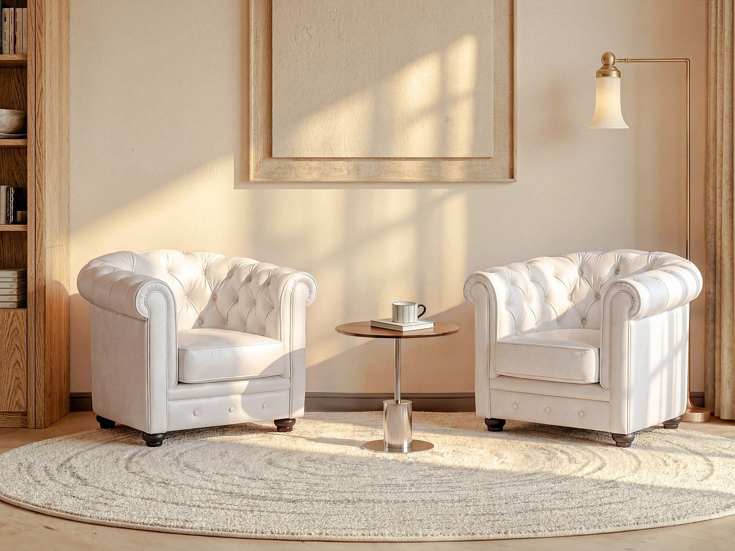 Lot de 2 fauteuils Chesterfield blanc simili cuir