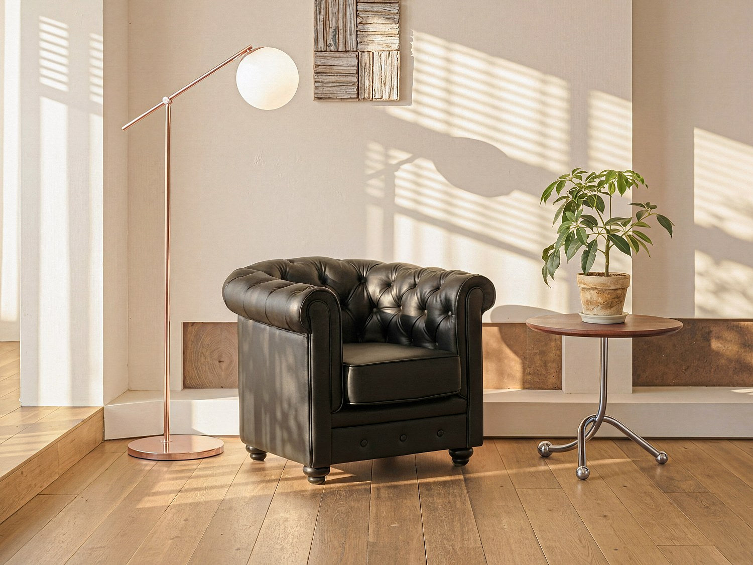 Fauteuil Chesterfield noir simili cuir