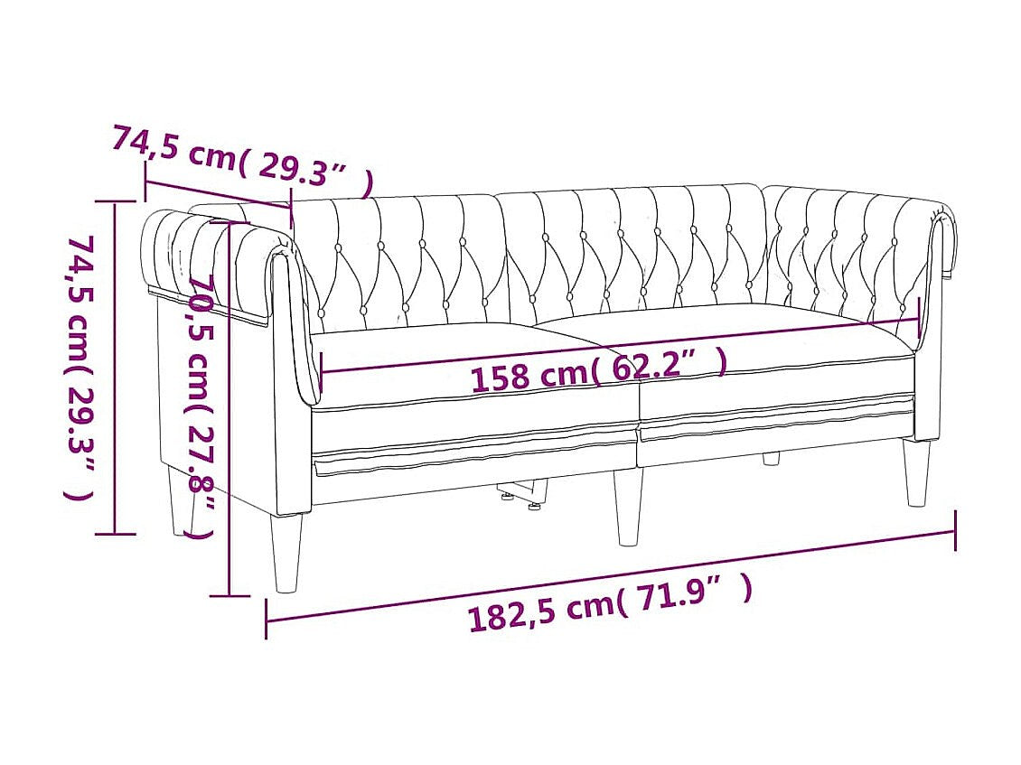 Canapé Chesterfield droit 2 places beige tissu