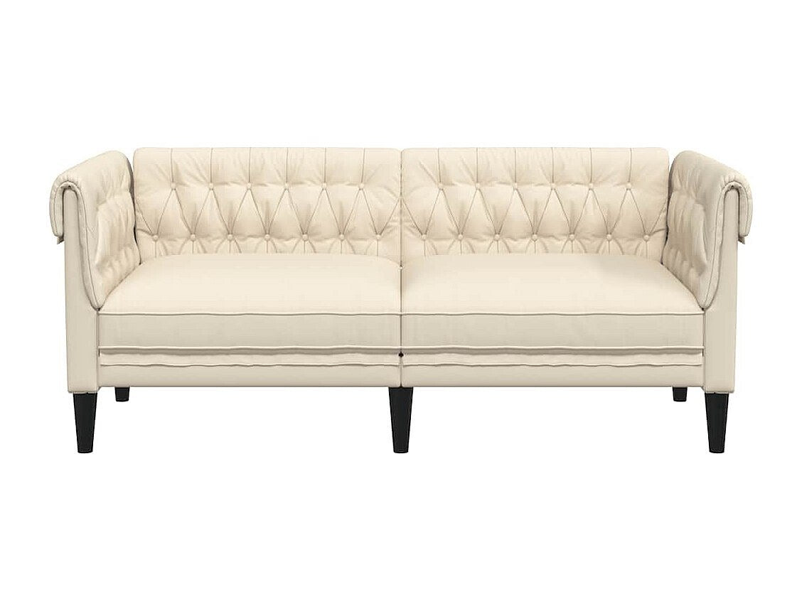 Canapé Chesterfield droit 2 places beige tissu