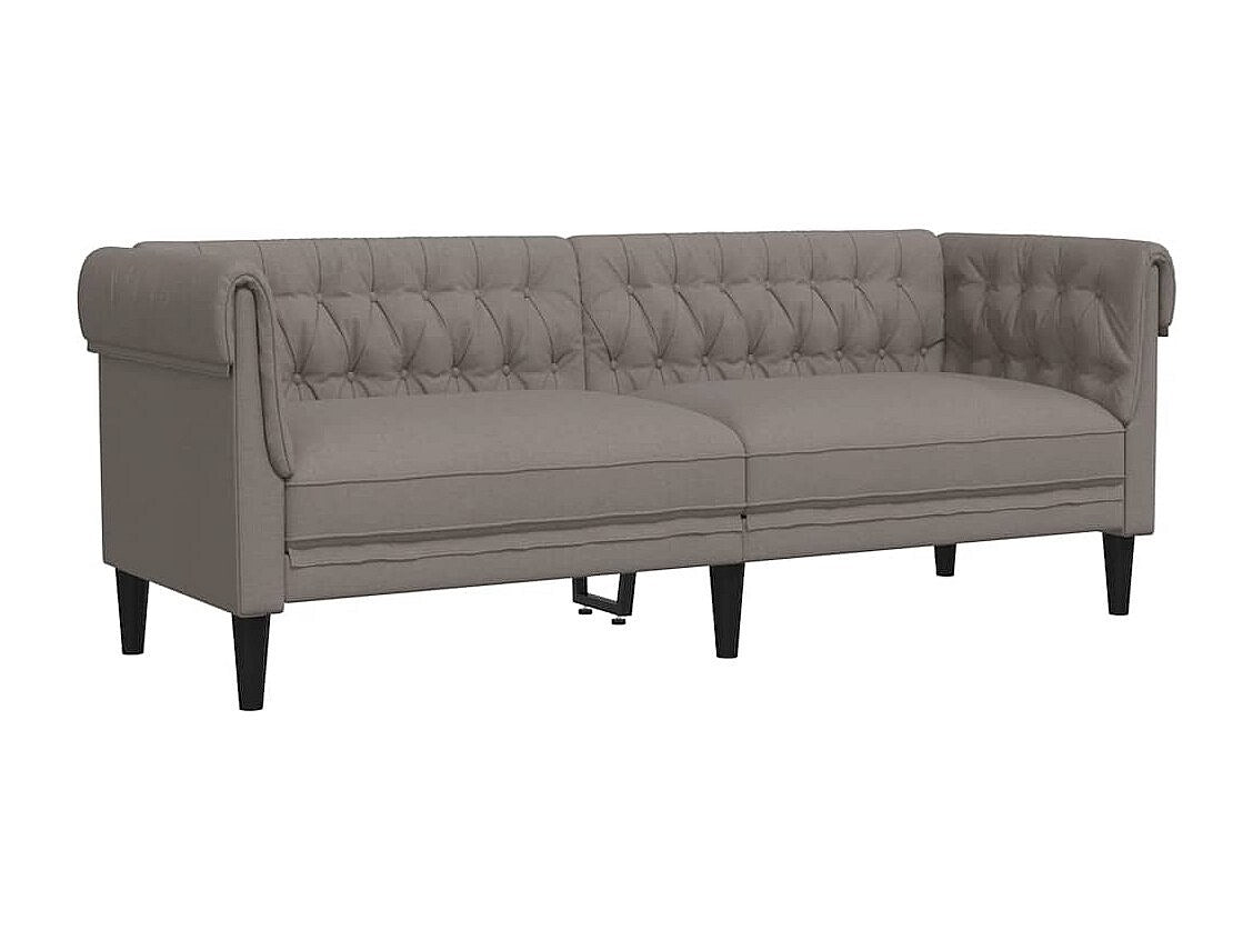Canapé Chesterfield droit 3 places taupe tissu