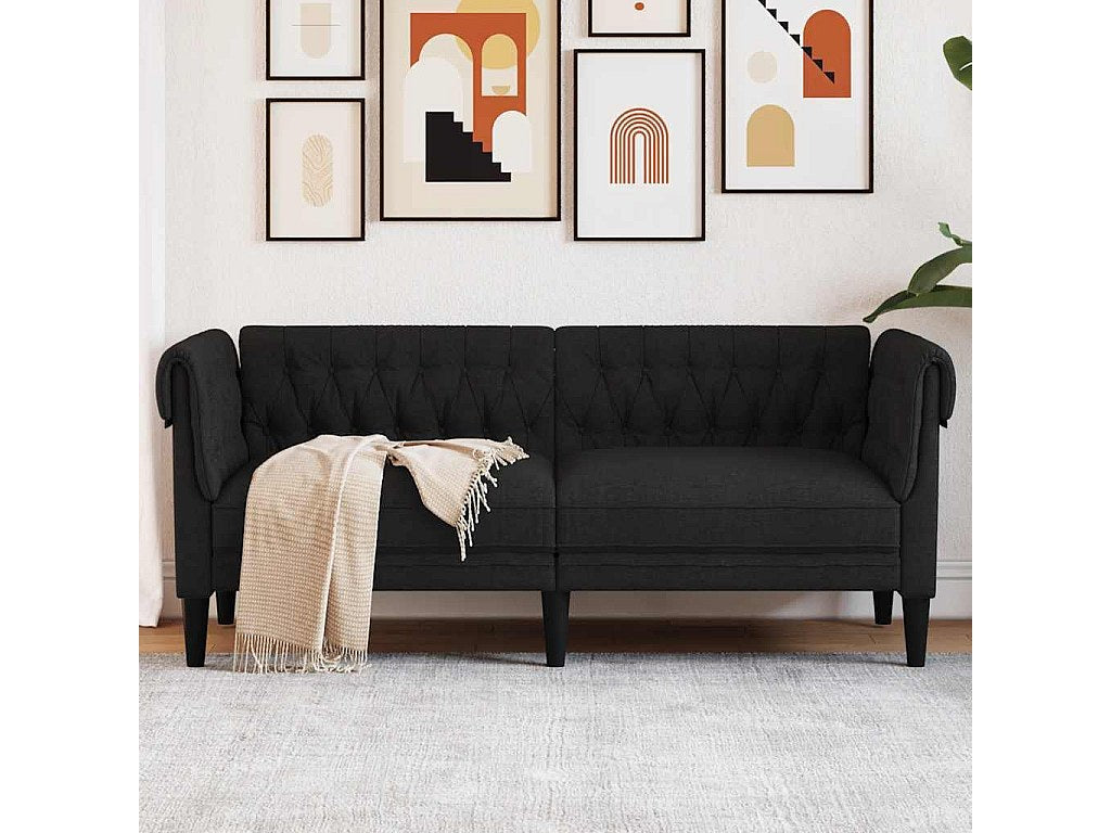 Canapé Chesterfield droit 2 places noir tissu