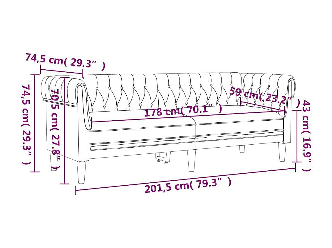 Canapé Chesterfield droit 3 places gris tissu