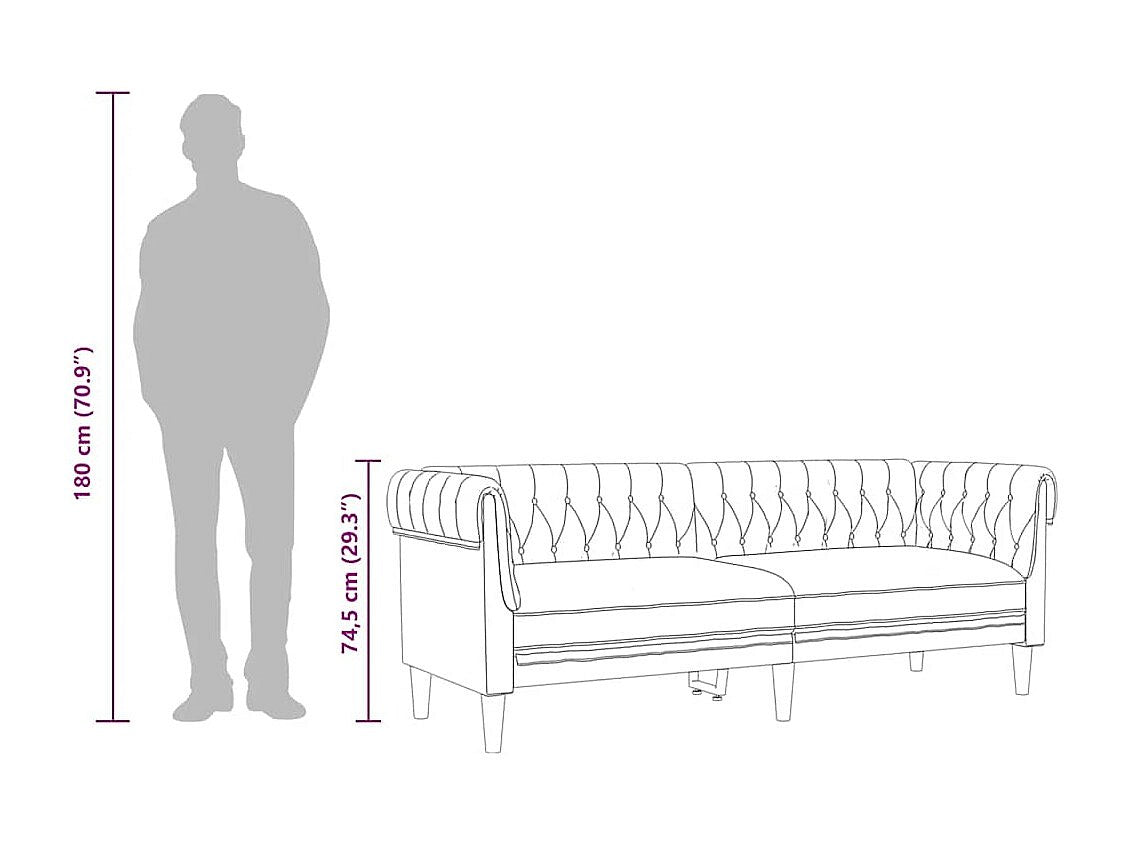 Canapé Chesterfield droit 3 places gris tissu