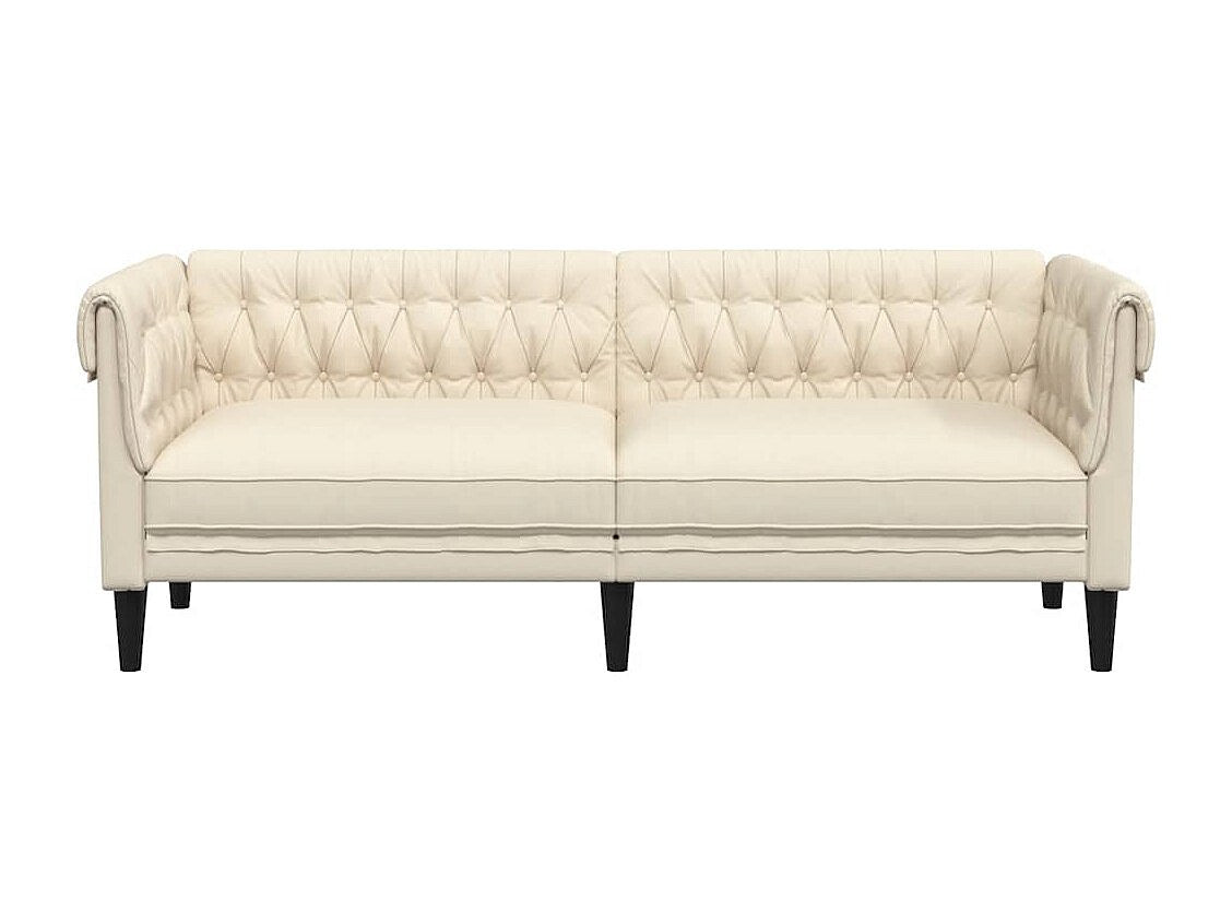 Canapé Chesterfield droit 3 places beige tissu