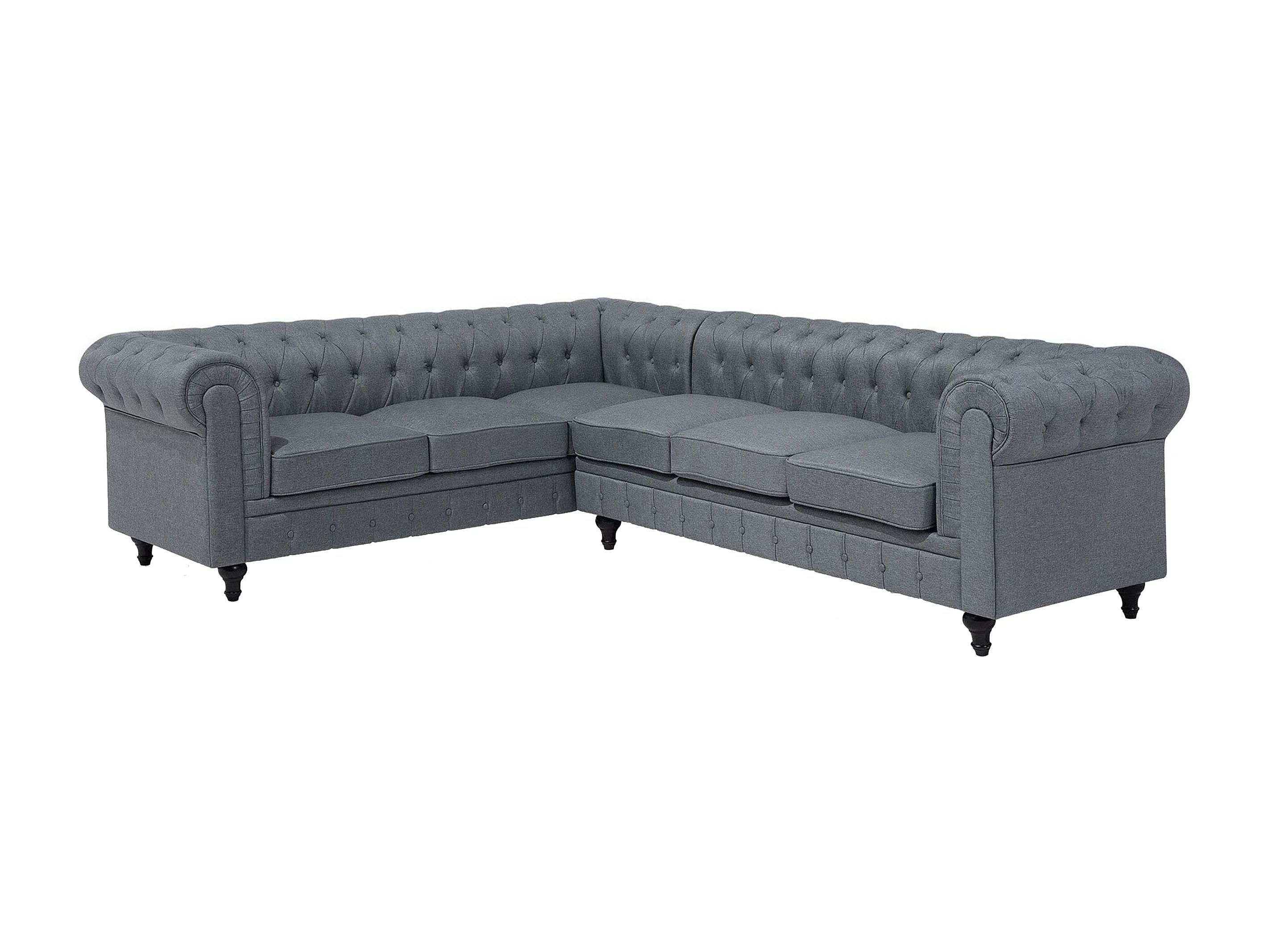 Canapé Chesterfield d'Angle 6 Places Coton Gris