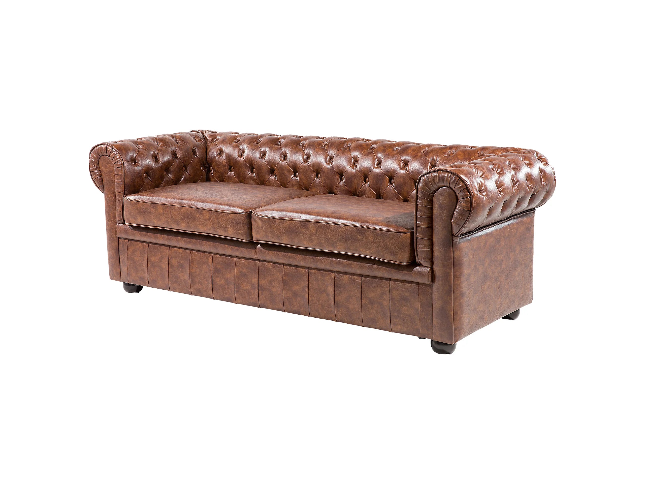 Canapé Chesterfield Vintage 3 Places Simili Cuir Marron - Vintage