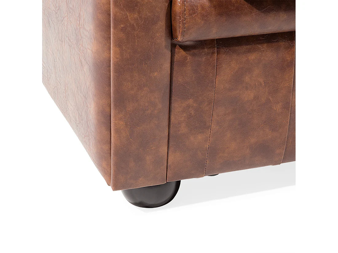 Canapé Chesterfield Vintage 3 Places Simili Cuir Marron - Vintage
