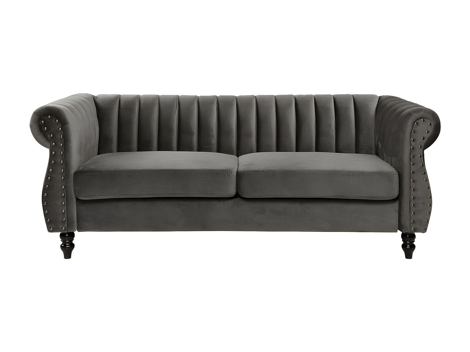 Canapé Chesterfield droit 3 places gris velours - Trumbo